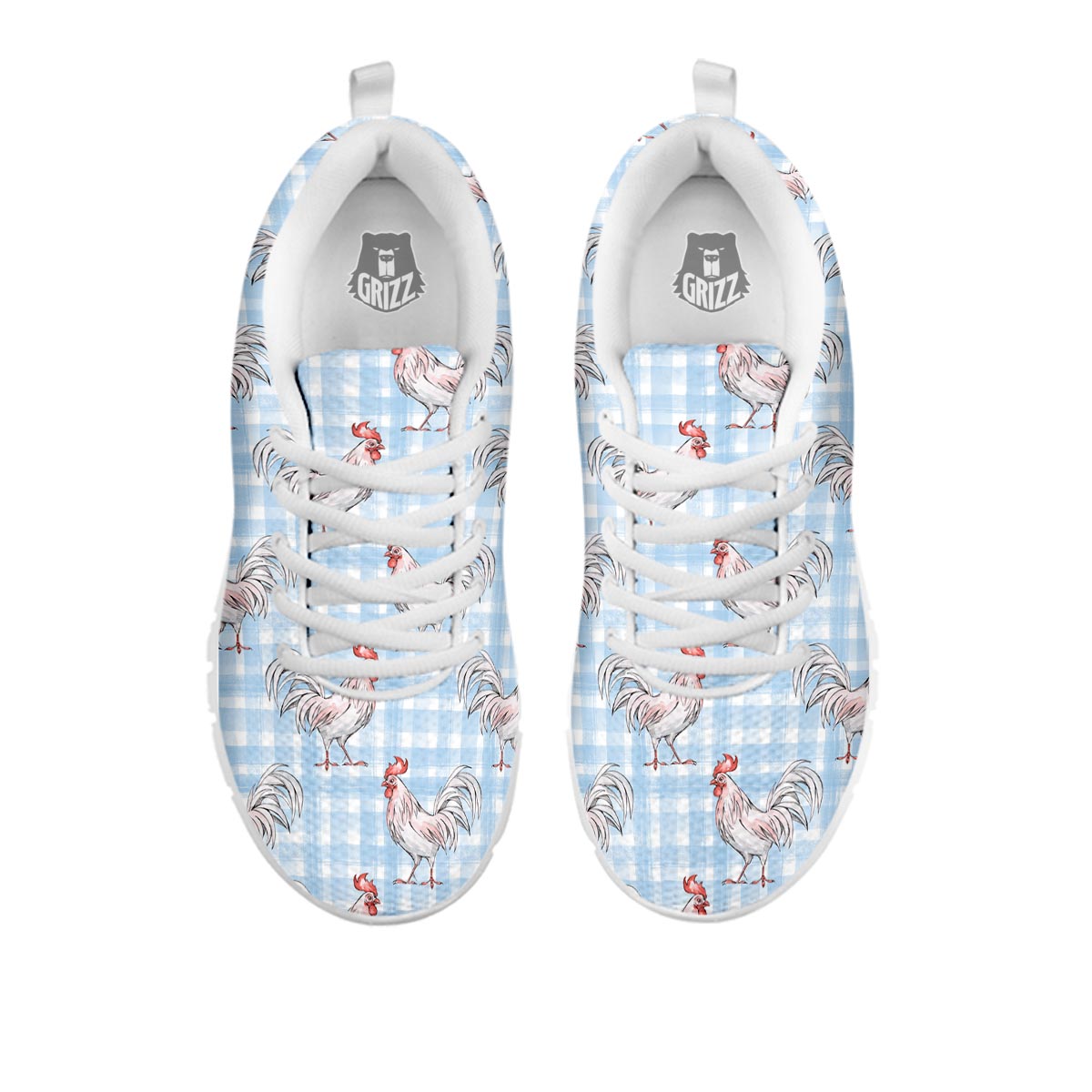 Plaid Rooster Print Pattern White Sneaker-grizzshop