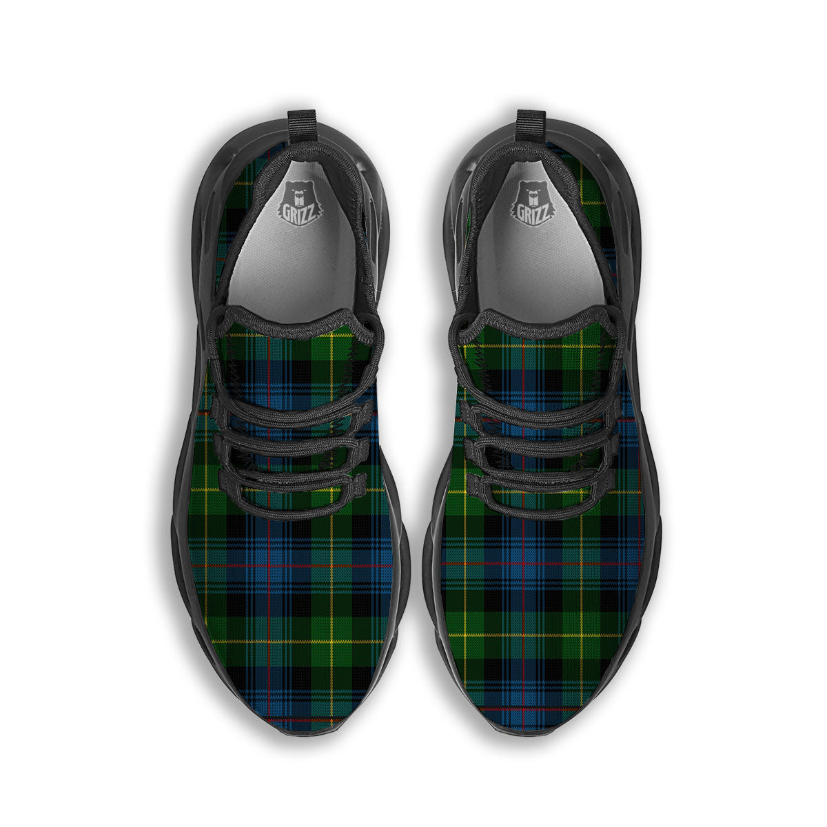 Plaid Scottish Knitted Print Black Running Shoes-grizzshop