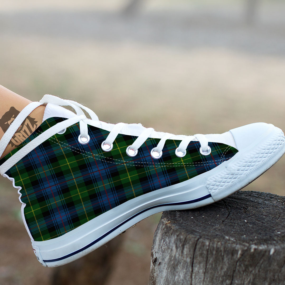 Plaid Scottish Knitted Print White High Top Shoes-grizzshop