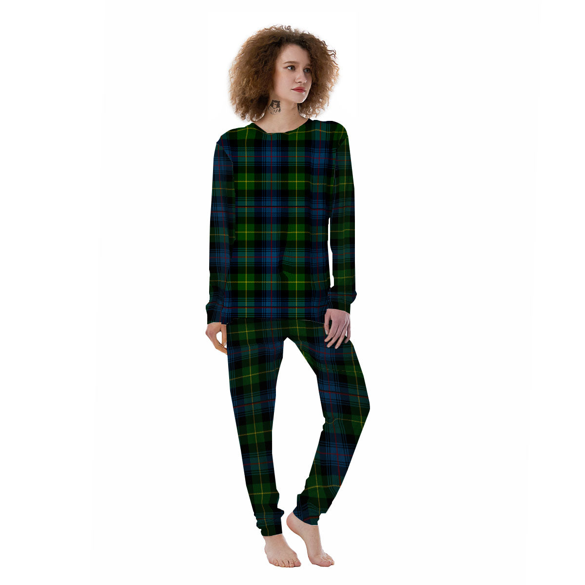 Plaid Scottish Knitted Print Women's Pajamas-grizzshop