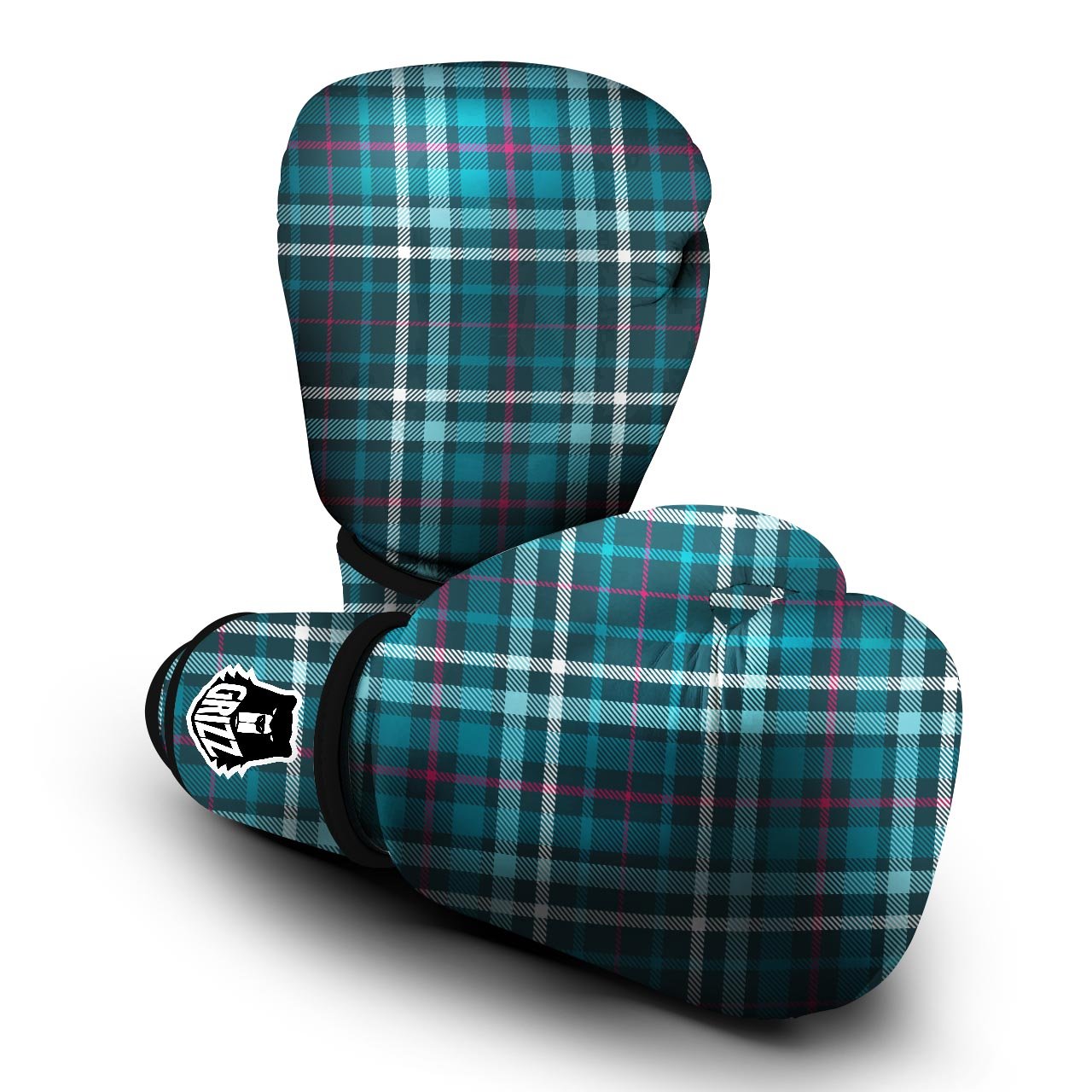 Plaid Teal Print Pattern Boxing Gloves-grizzshop