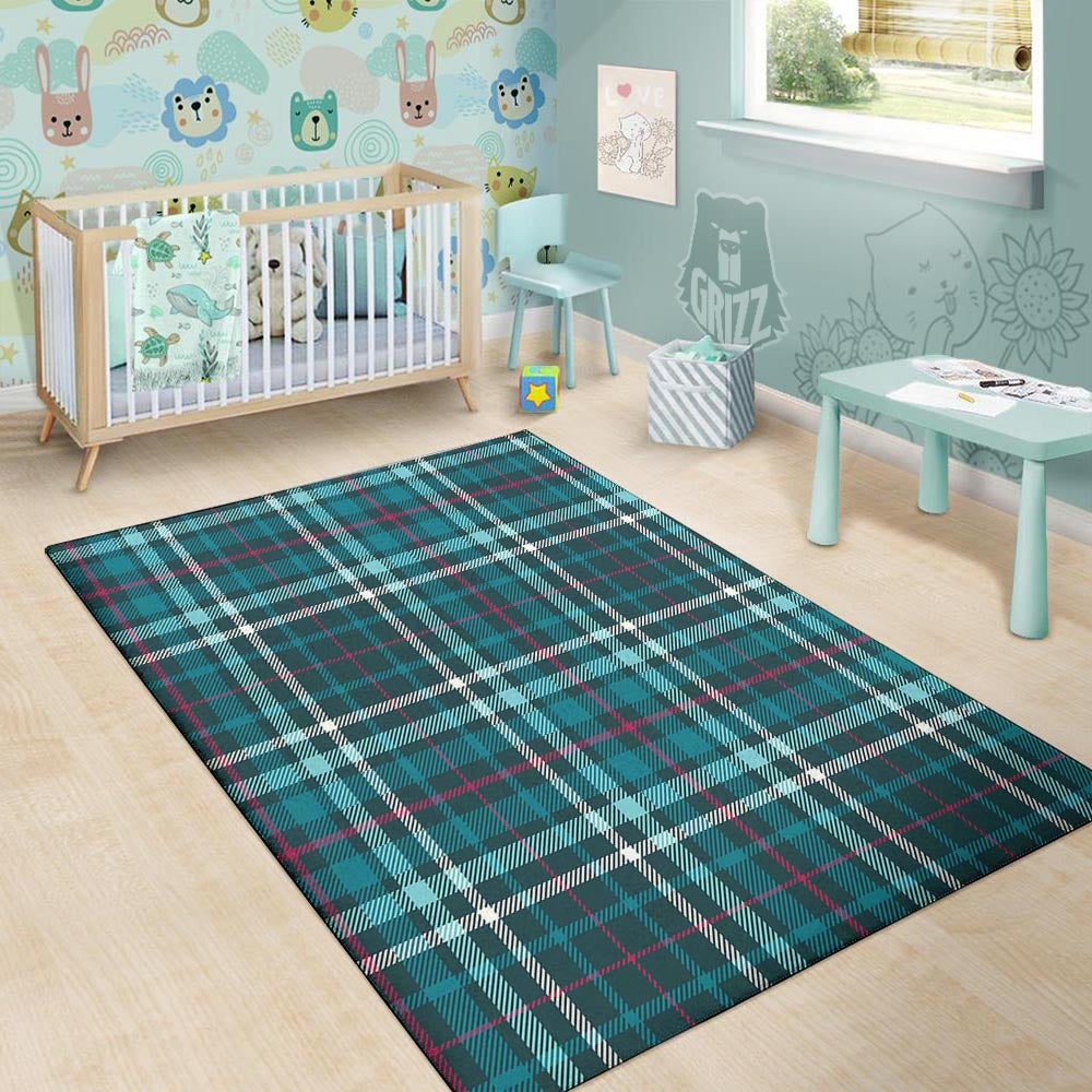 Plaid Teal Print Pattern Floor Mat-grizzshop