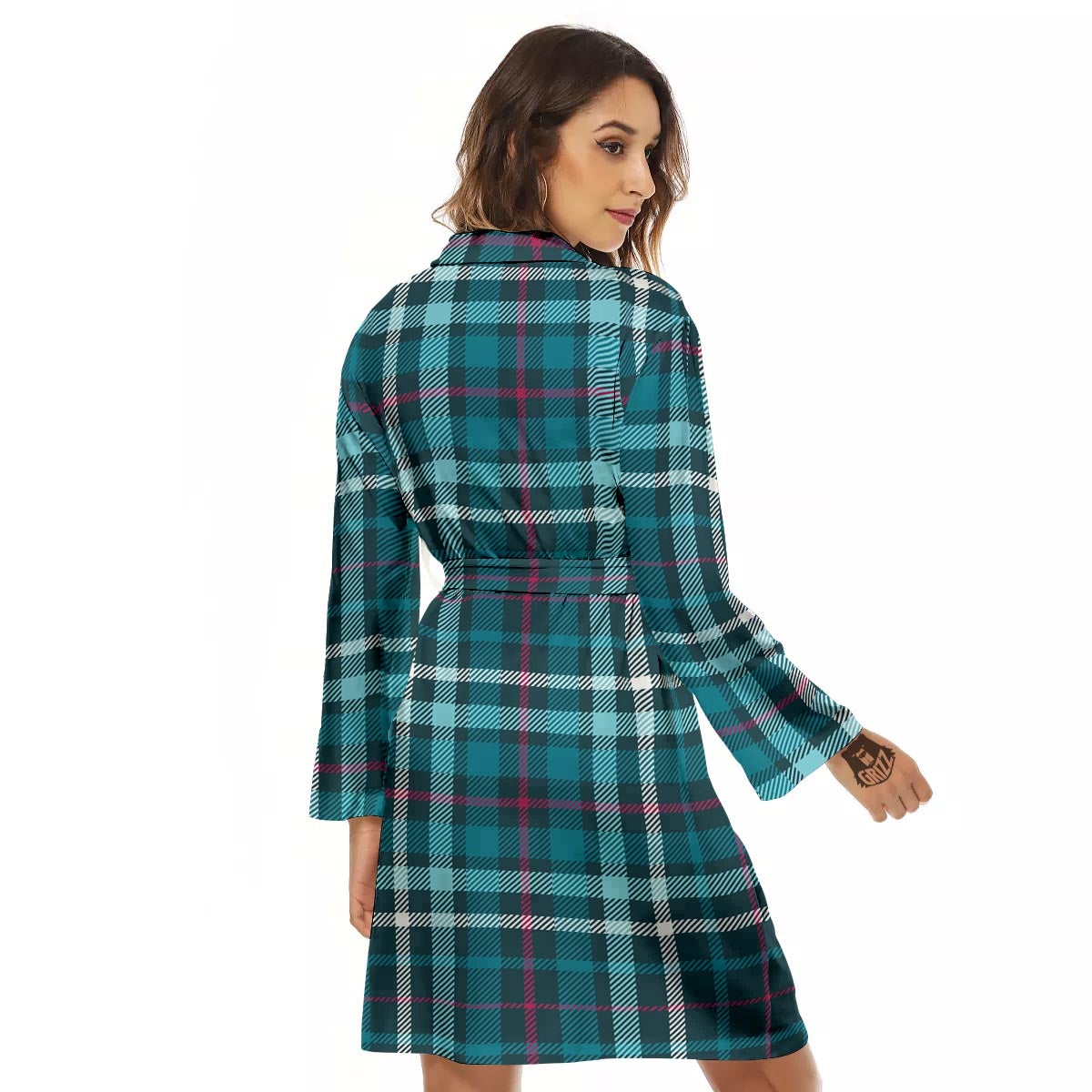 Plaid Teal Print Pattern Women's Robe-grizzshop