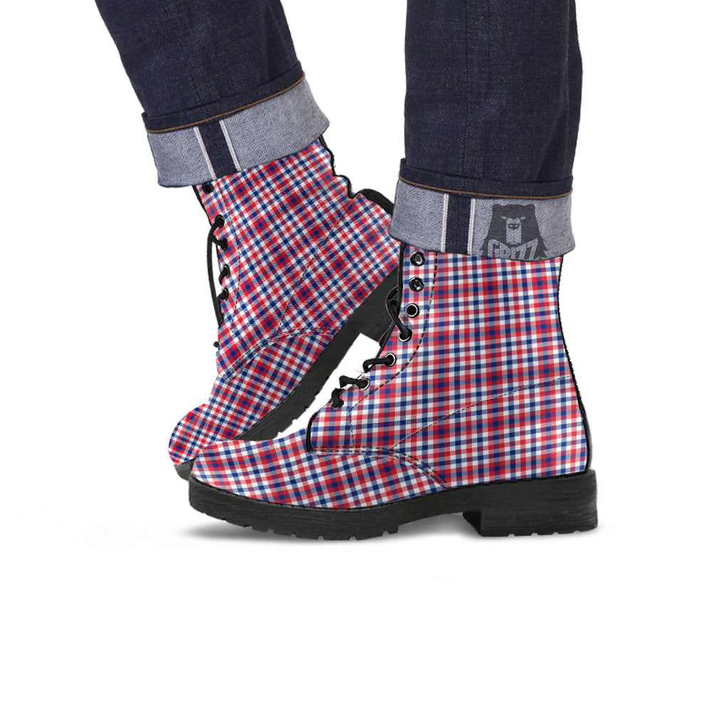 Plaid USA Patriotic Print Pattern Leather Boots-grizzshop