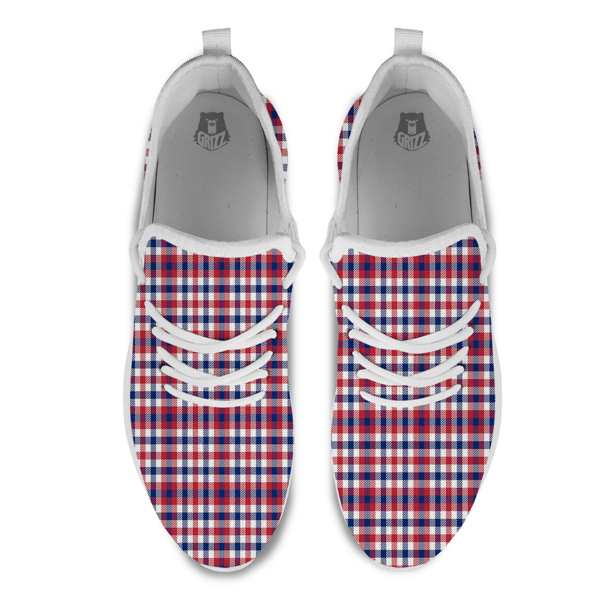 Plaid USA Patriotic Print Pattern White Athletic Shoes-grizzshop
