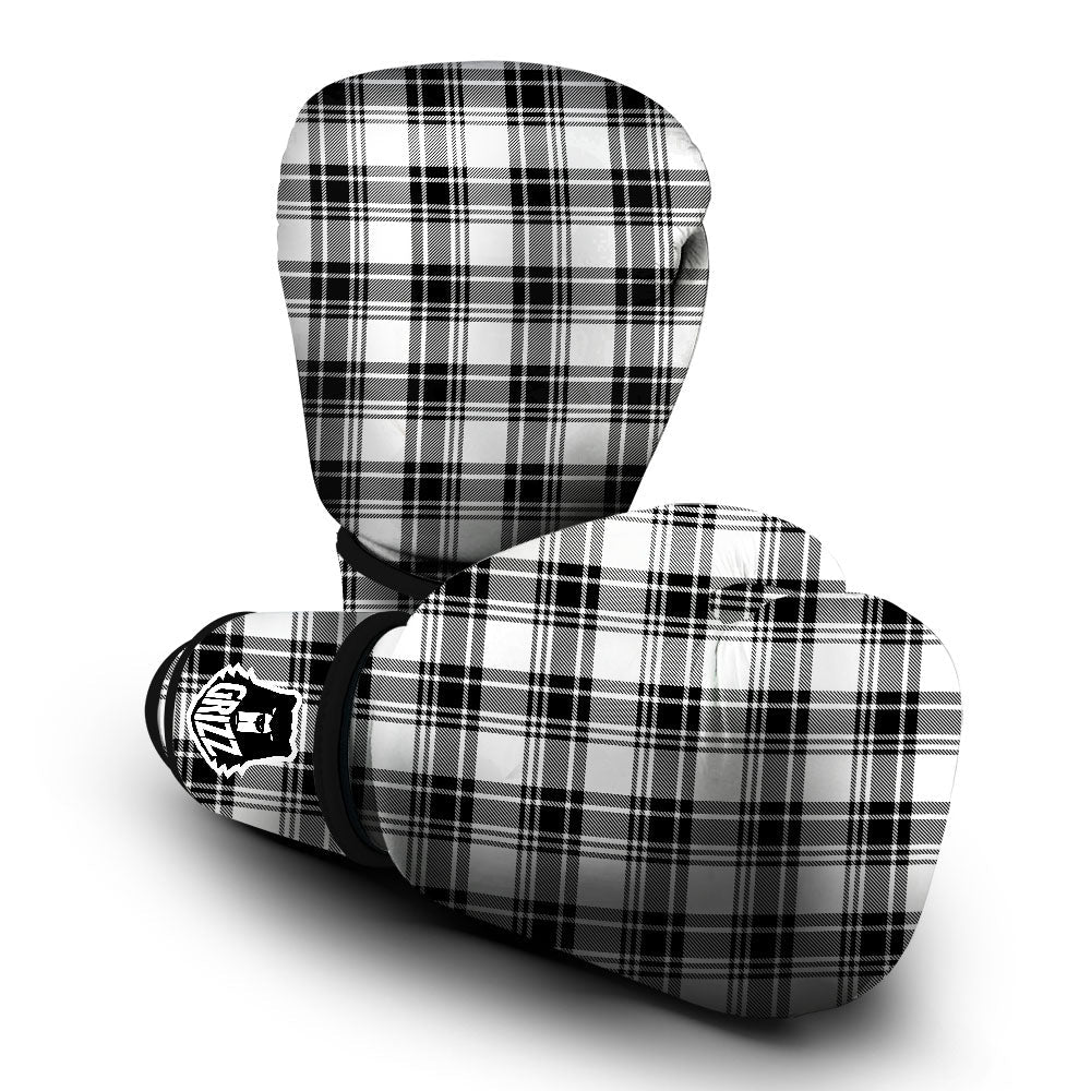 Plaid White And Black Print Pattern Boxing Gloves-grizzshop