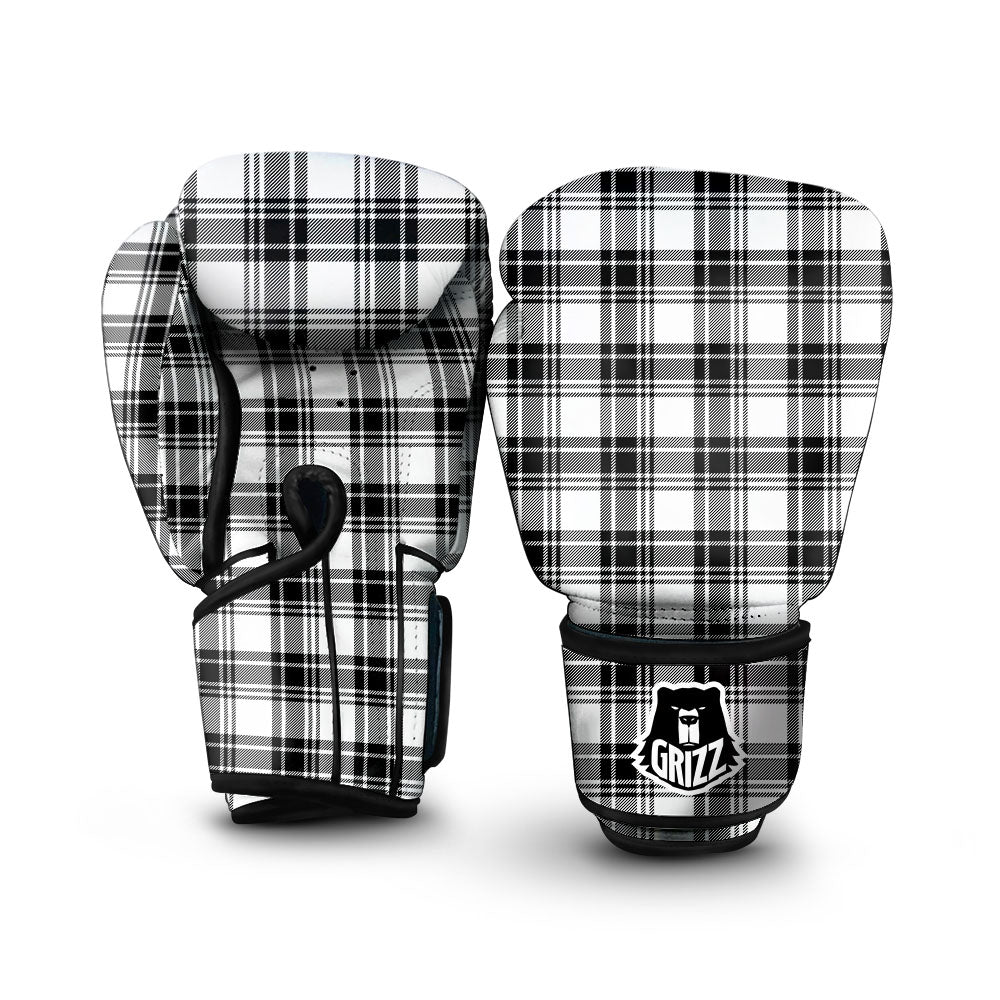 Plaid White And Black Print Pattern Boxing Gloves-grizzshop