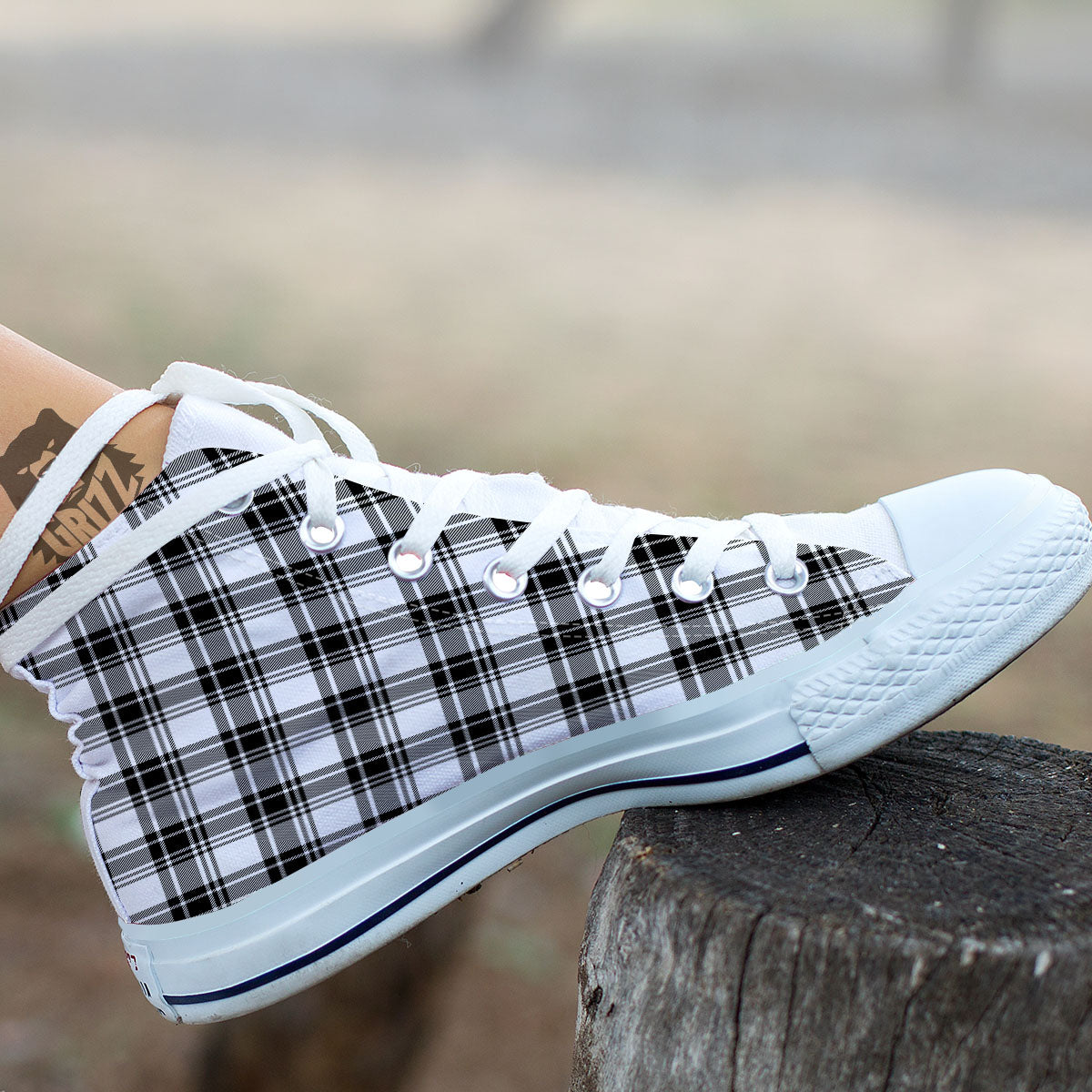 Plaid White And Black Print Pattern White High Top Shoes-grizzshop