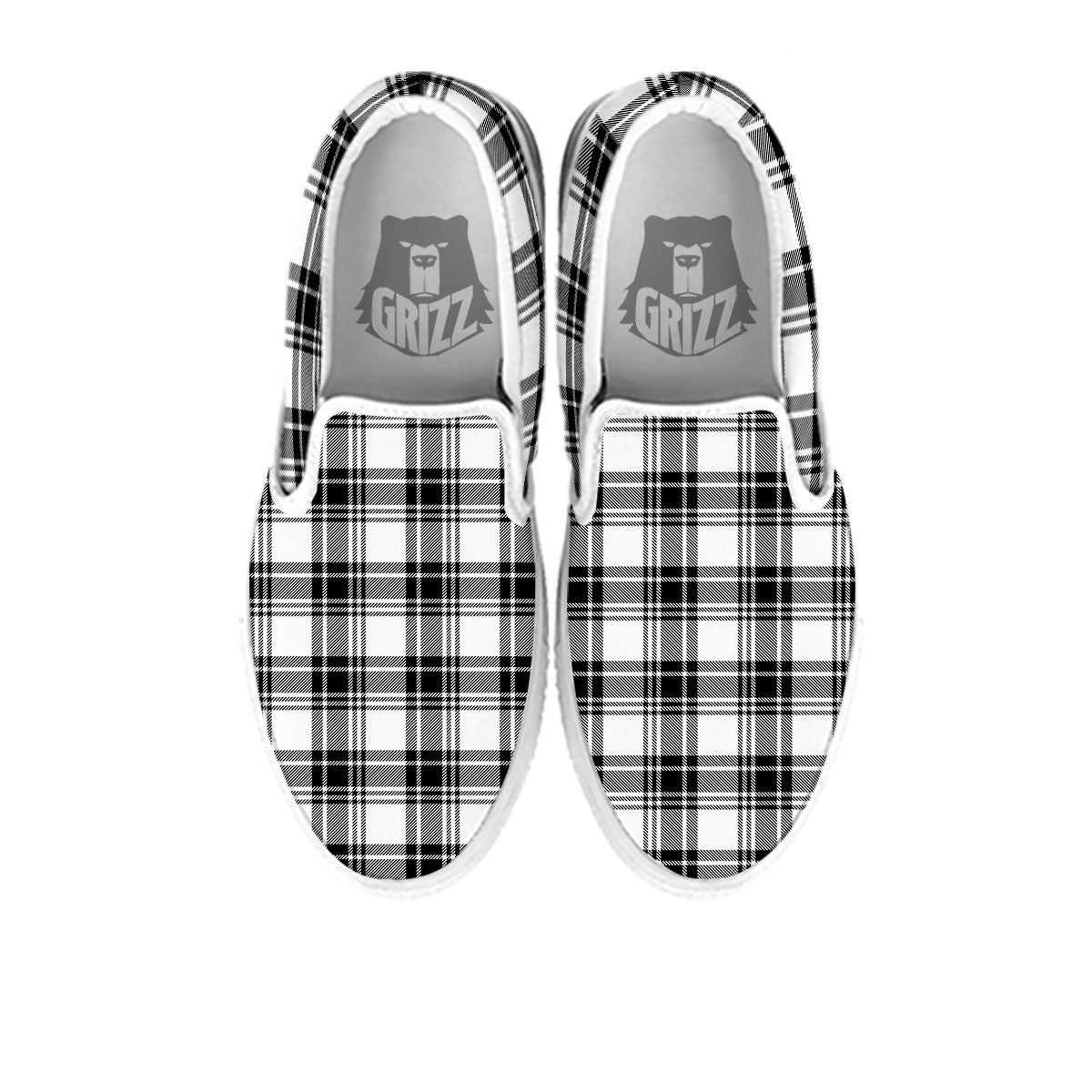 Plaid White And Black Print Pattern White Slip On Shoes-grizzshop