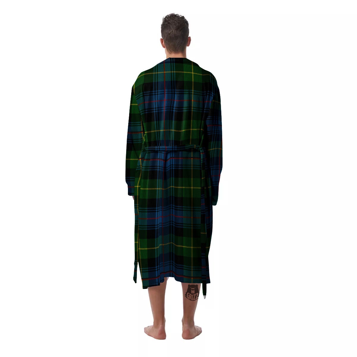 Plaid Scottish Knitted Print Men's Robe-grizzshop