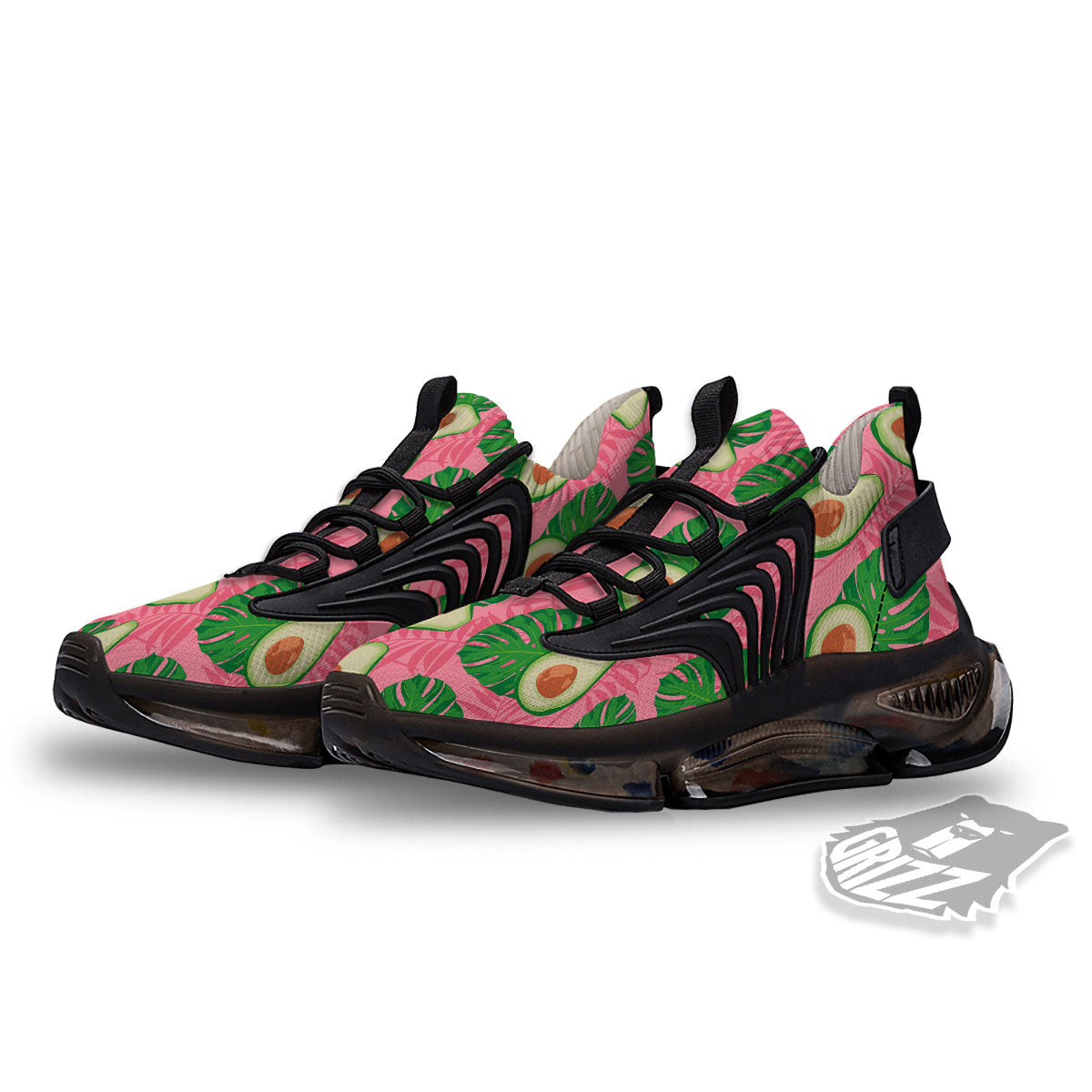 Plam Leaf And Avocado Pink Print Pattern Black Gym Shoes-grizzshop