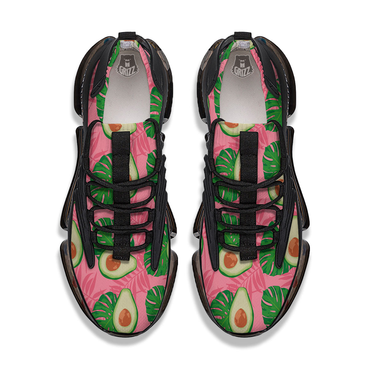 Plam Leaf And Avocado Pink Print Pattern Black Gym Shoes-grizzshop