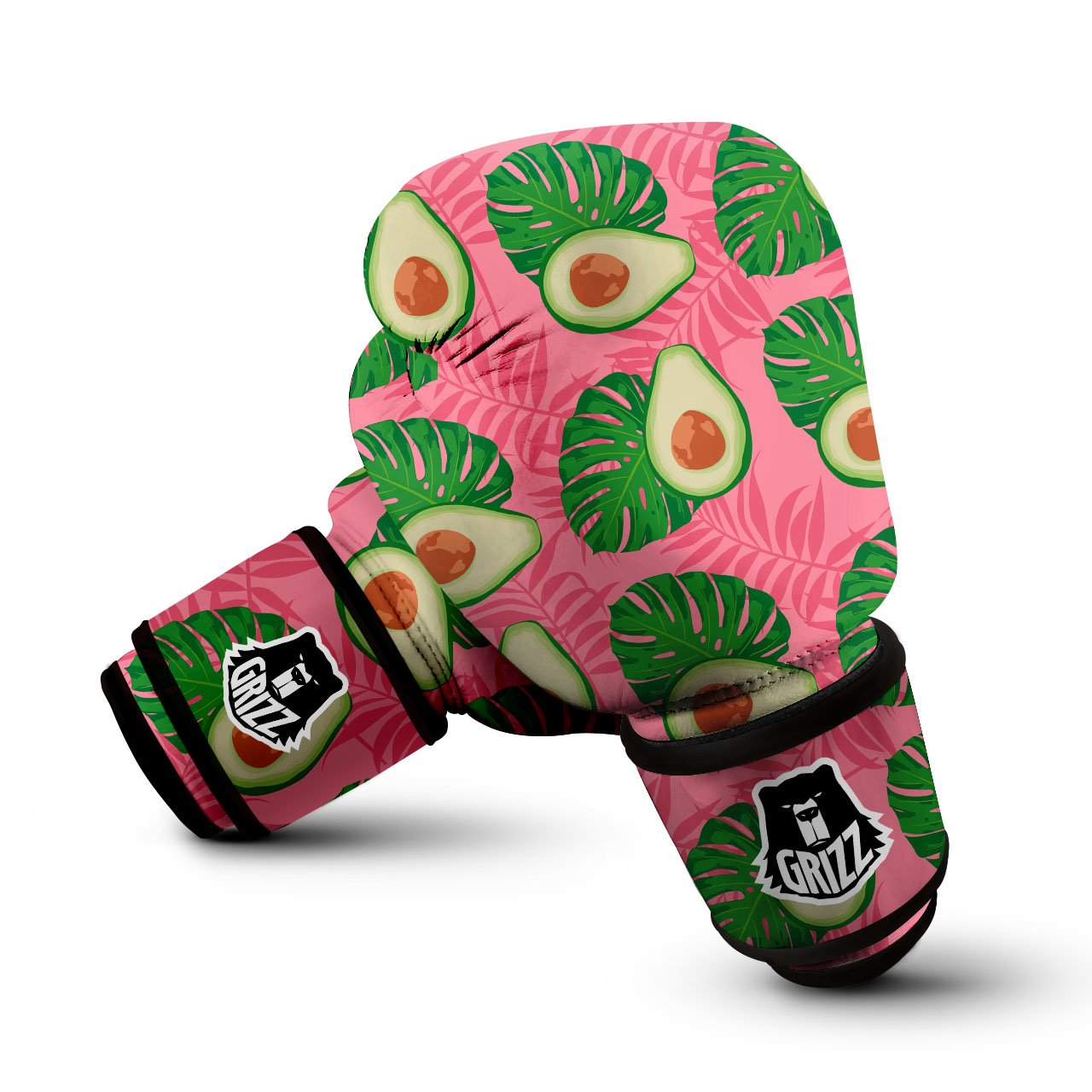 Plam Leaf And Avocado Pink Print Pattern Boxing Gloves-grizzshop