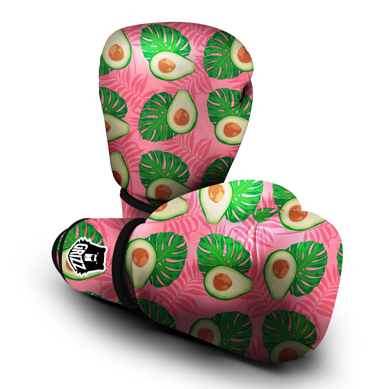 Plam Leaf And Avocado Pink Print Pattern Boxing Gloves-grizzshop