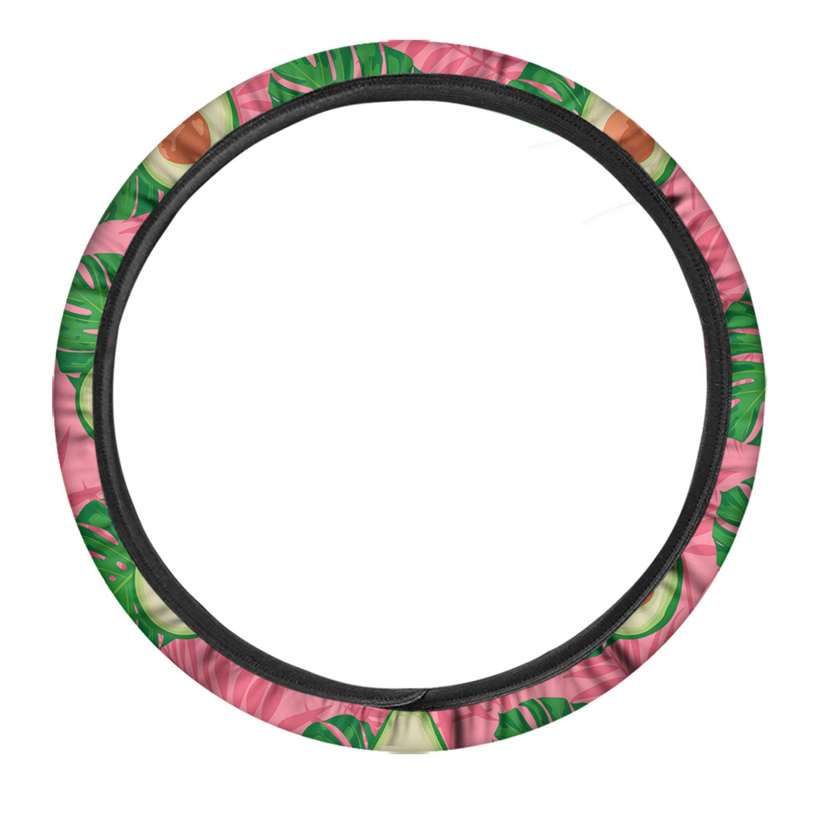 Plam Leaf And Avocado Pink Print Pattern Car Steering Wheel Cover-grizzshop