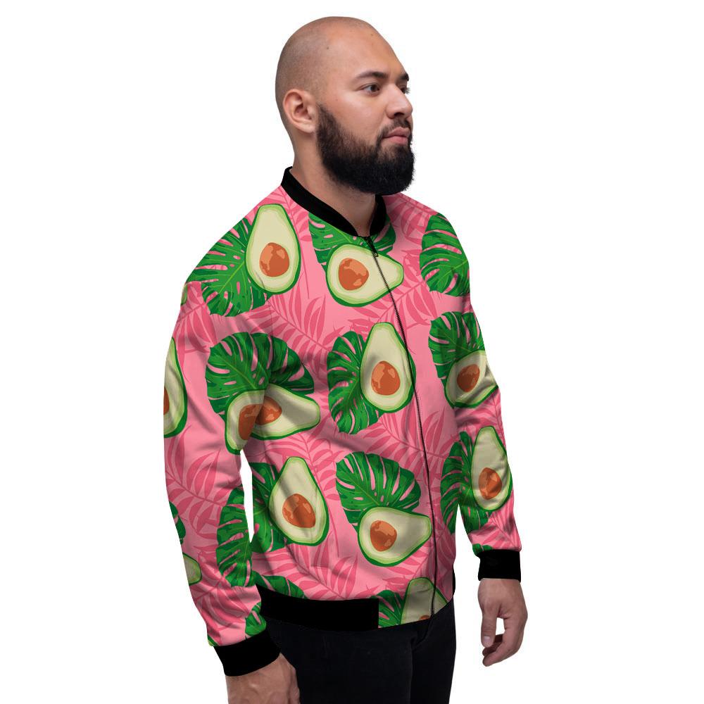 Plam Leaf And Avocado Pink Print Pattern Men's Bomber Jacket-grizzshop