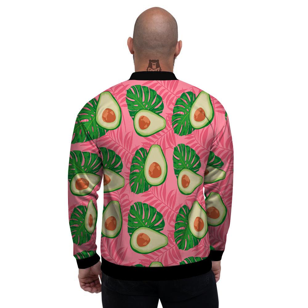 Plam Leaf And Avocado Pink Print Pattern Men's Bomber Jacket-grizzshop