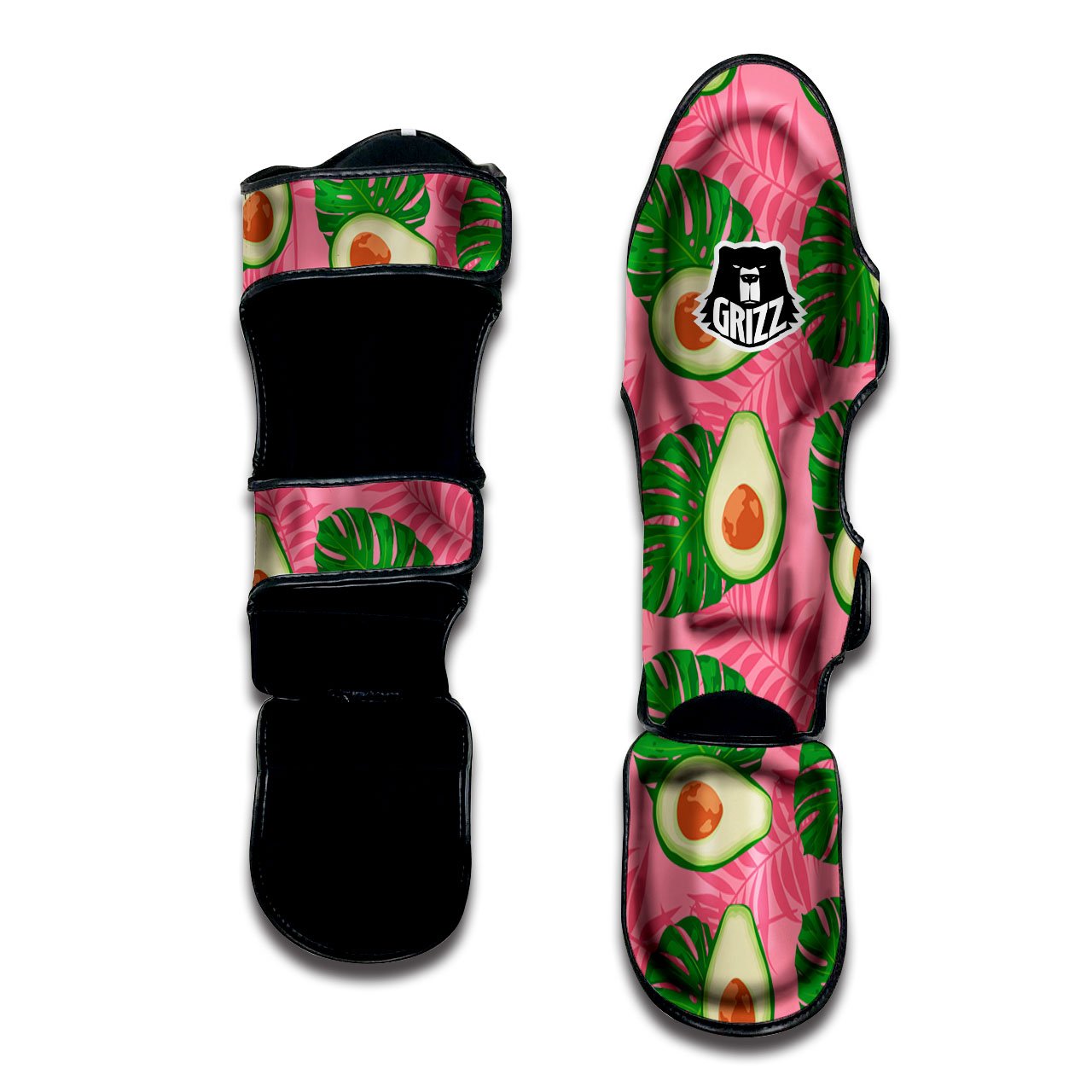 Plam Leaf And Avocado Pink Print Pattern Muay Thai Shin Guards-grizzshop