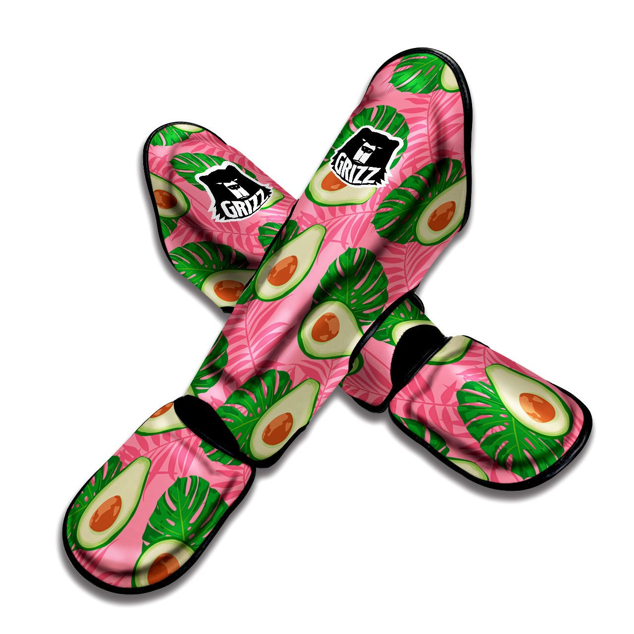 Plam Leaf And Avocado Pink Print Pattern Muay Thai Shin Guards-grizzshop