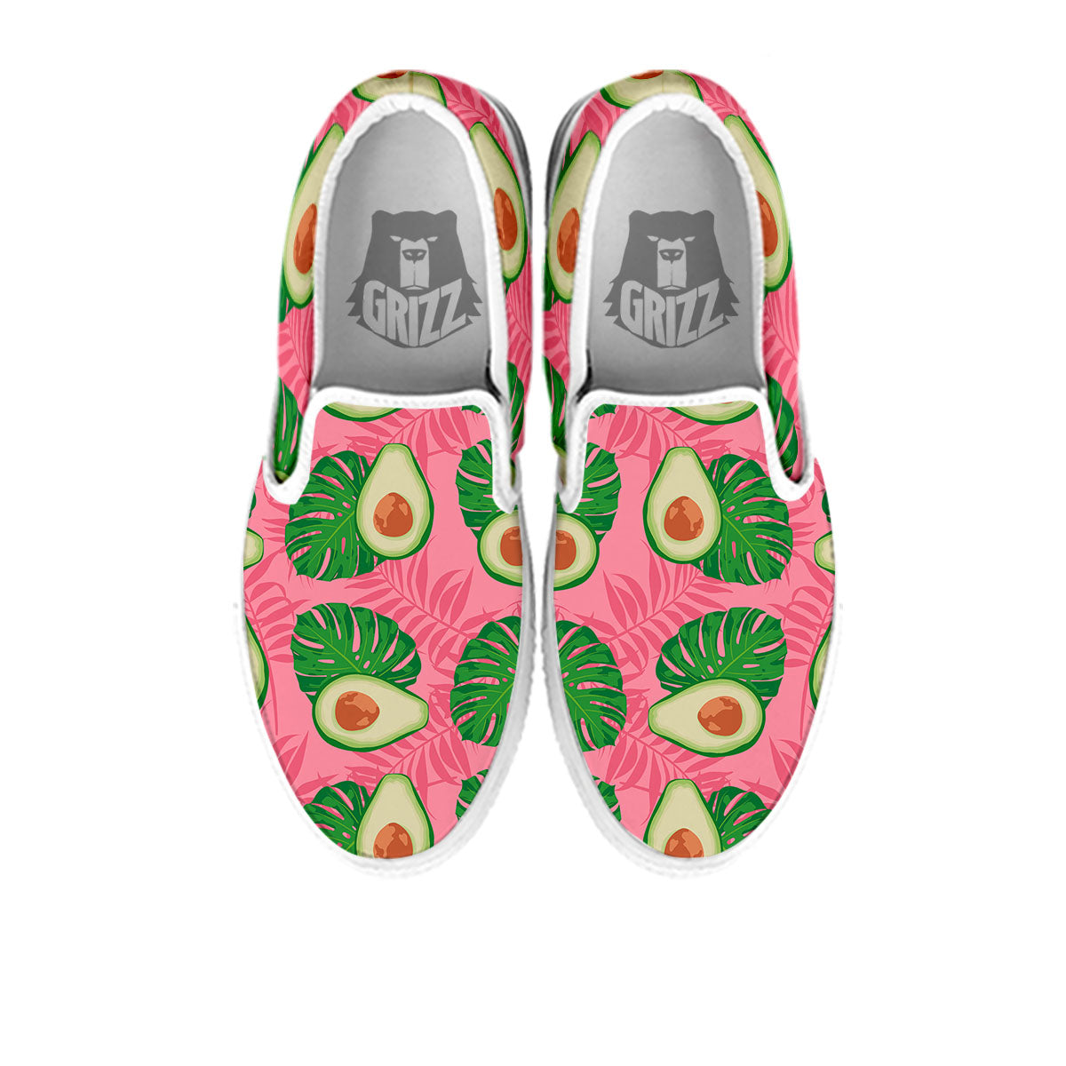 Plam Leaf And Avocado Pink Print Pattern White Slip On Shoes-grizzshop