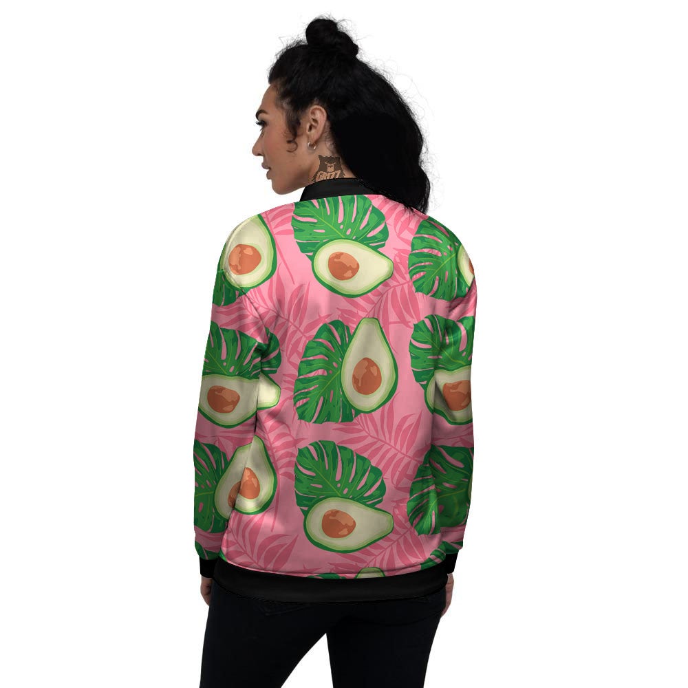 Plam Leaf And Avocado Pink Print Pattern Women's Bomber Jacket-grizzshop