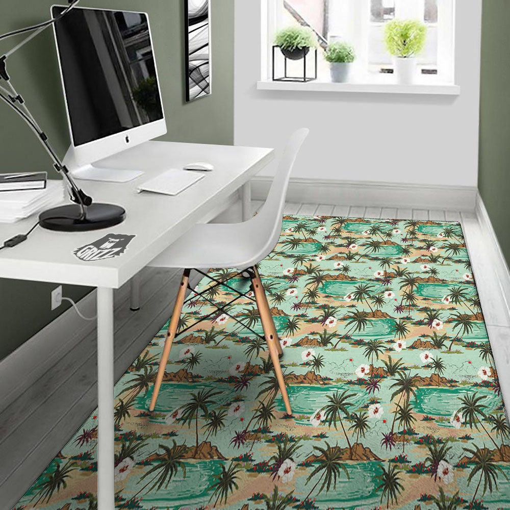 Plam Tree Beach Summer Print Pattern Floor Mat-grizzshop