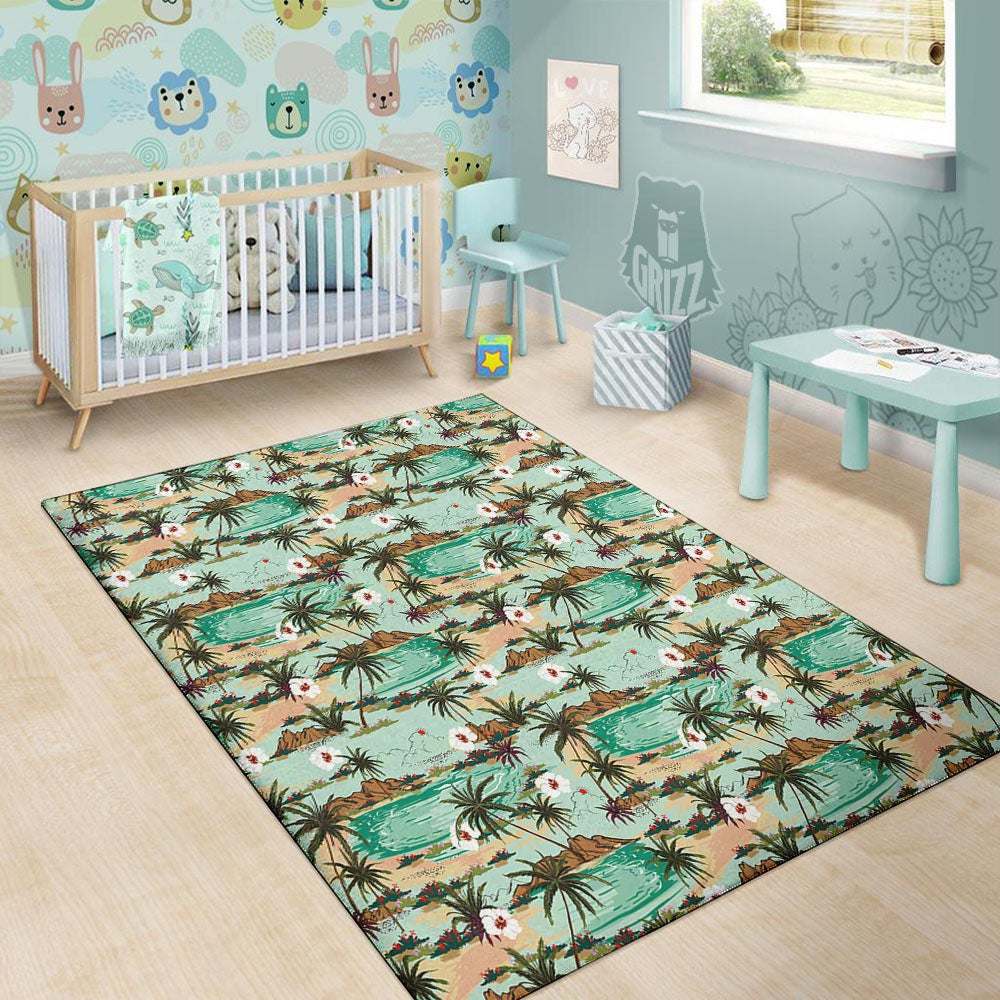 Plam Tree Beach Summer Print Pattern Floor Mat-grizzshop