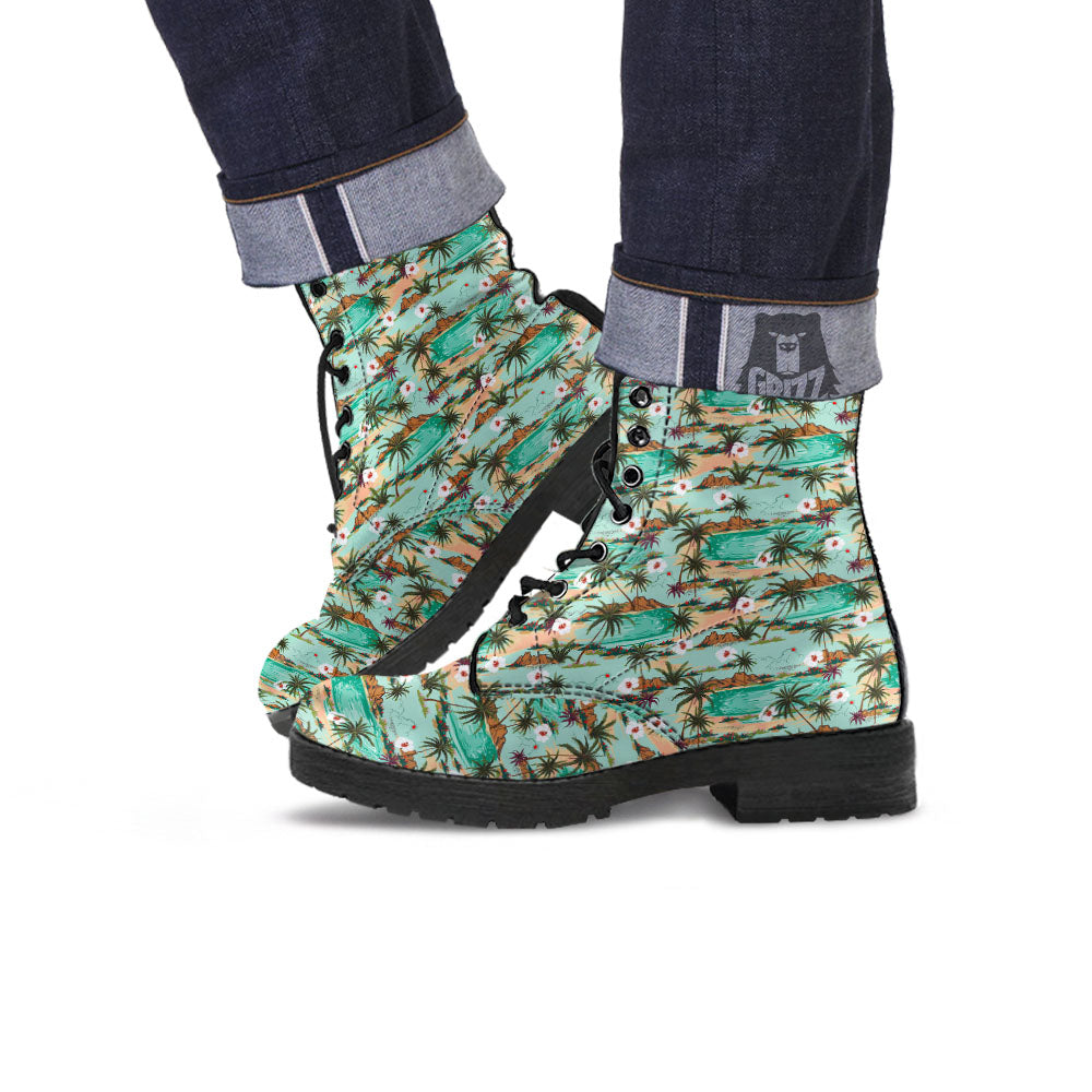 Plam Tree Beach Summer Print Pattern Leather Boots-grizzshop