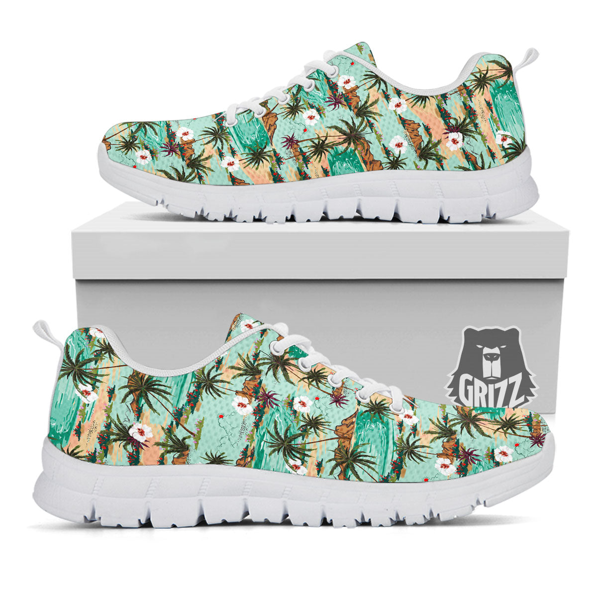 Plam Tree Beach Summer Print Pattern White Sneaker-grizzshop