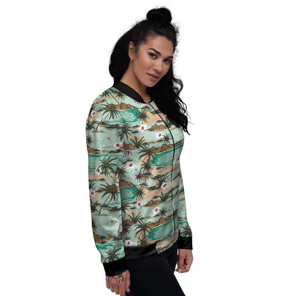 Plam Tree Beach Summer Print Pattern Women's Bomber Jacket-grizzshop