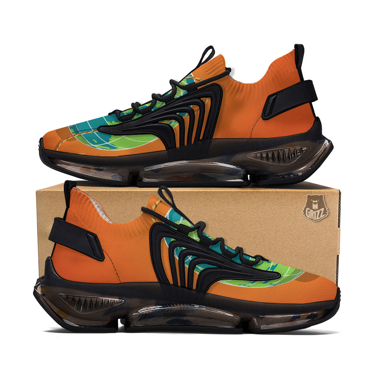 Planet Earth With Burning Fuse Orange Print Black Gym Shoes-grizzshop