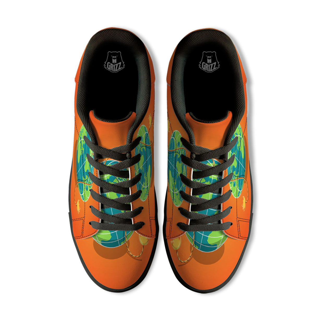 Planet Earth With Burning Fuse Orange Print Black Low Top Sneakers-grizzshop