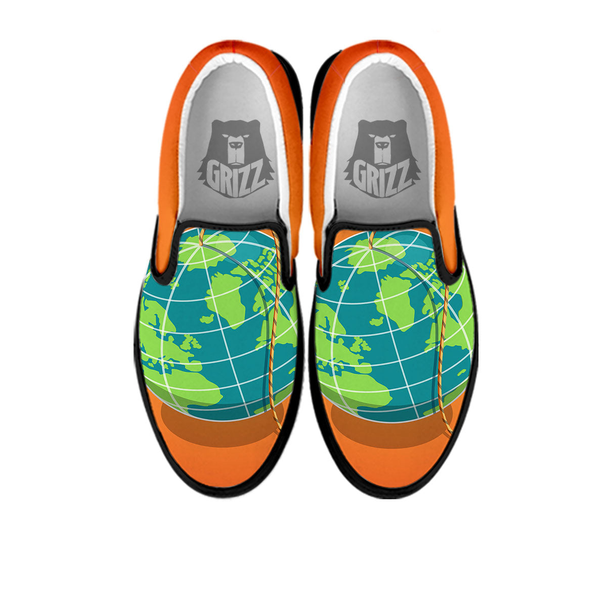 Planet Earth With Burning Fuse Orange Print Black Slip On Shoes-grizzshop