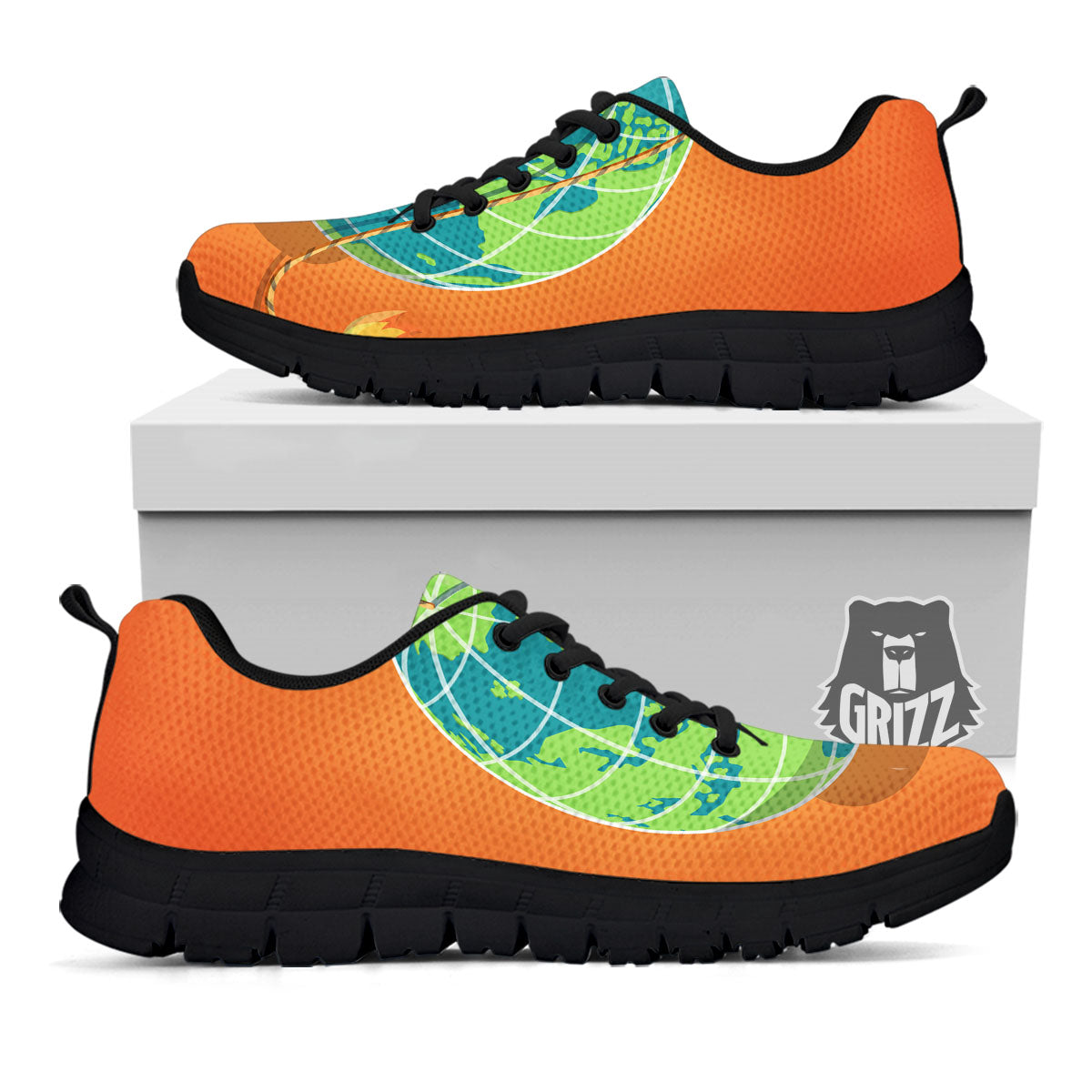 Planet Earth With Burning Fuse Orange Print Black Sneaker-grizzshop