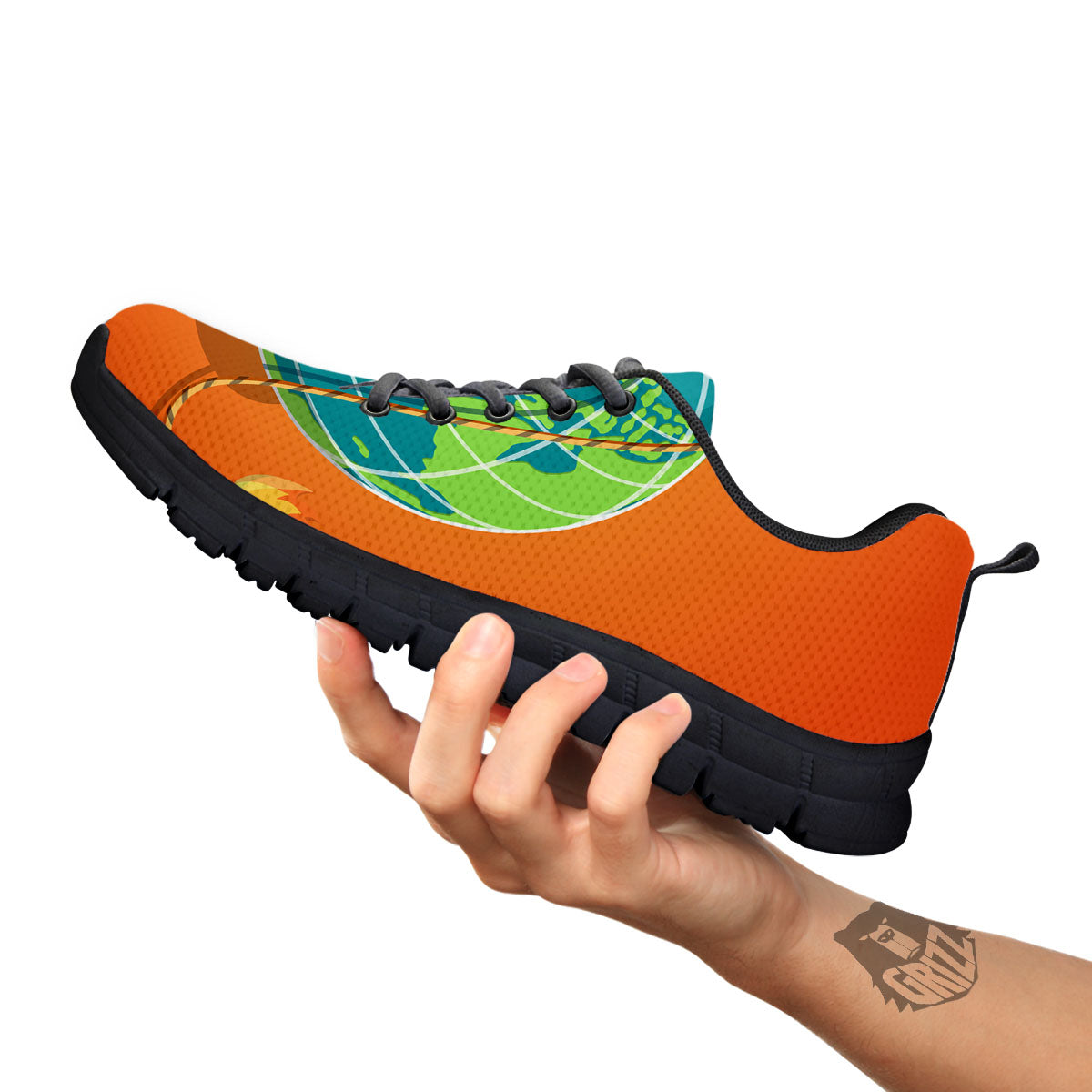 Planet Earth With Burning Fuse Orange Print Black Sneaker-grizzshop