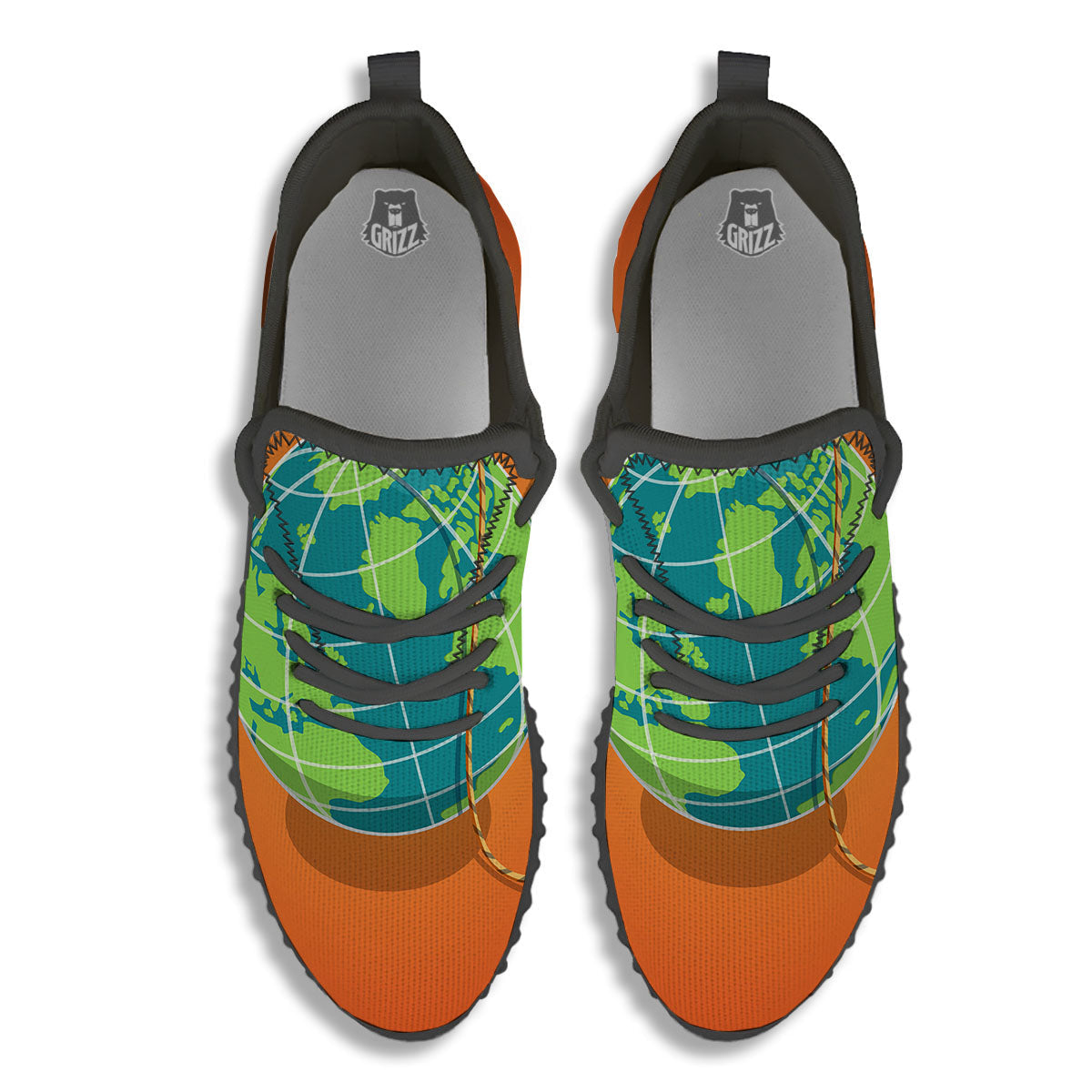 Planet Earth With Burning Fuse Orange Print Black Walking Shoes-grizzshop