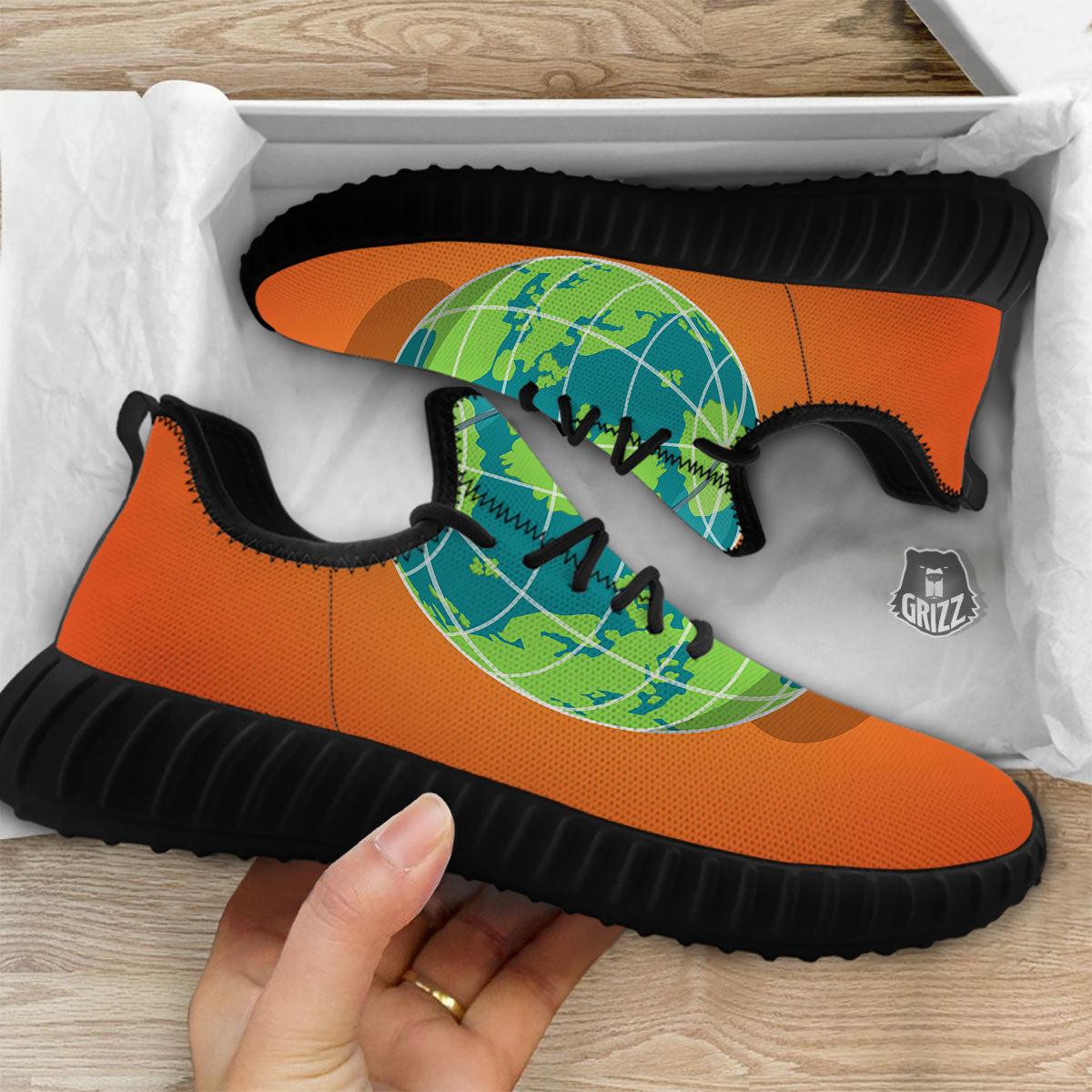 Planet Earth With Burning Fuse Orange Print Black Walking Shoes-grizzshop