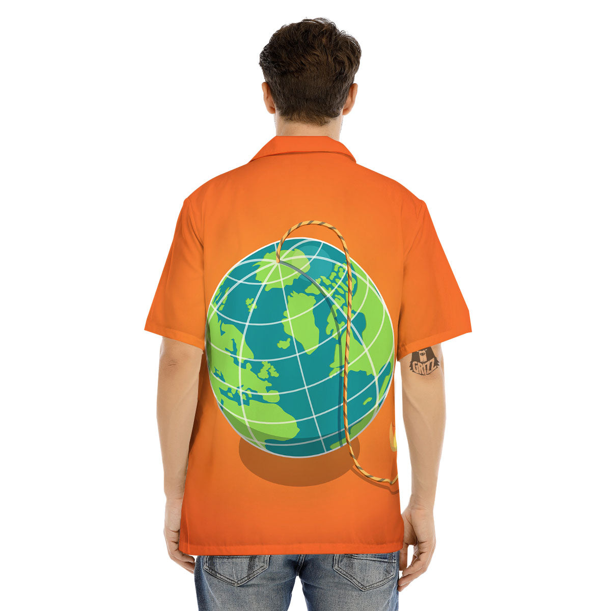 Planet Earth With Burning Fuse Orange Print Men's Hawaiian Shirt-grizzshop