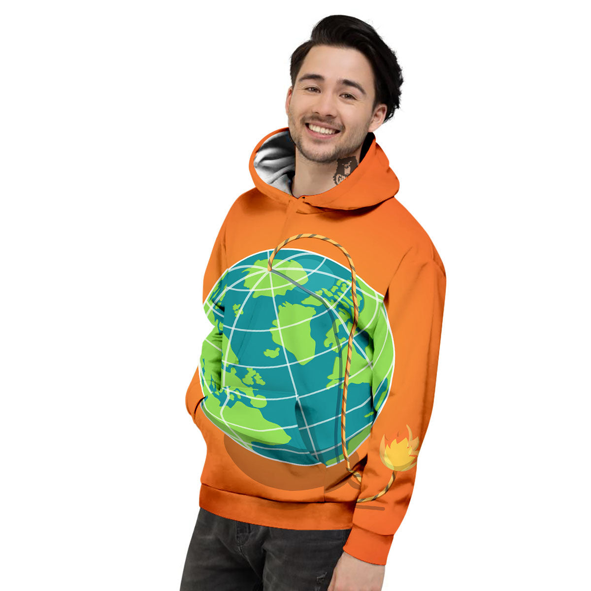 Planet Earth With Burning Fuse Orange Print Men's Hoodie-grizzshop