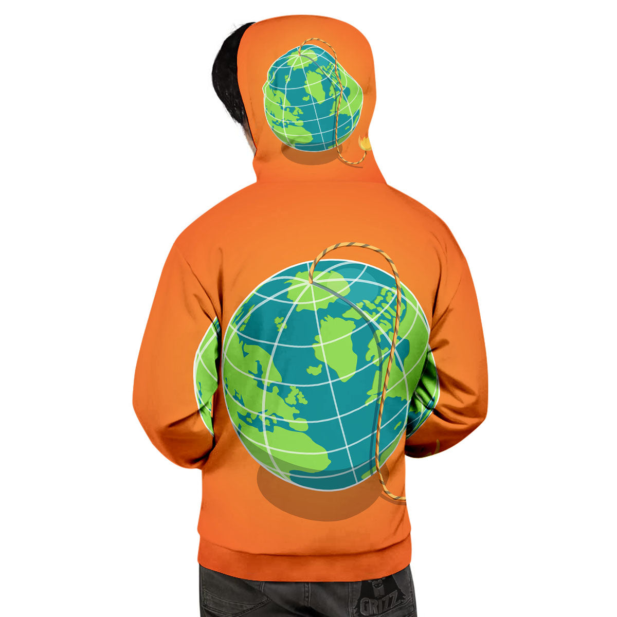 Planet Earth With Burning Fuse Orange Print Men's Hoodie-grizzshop
