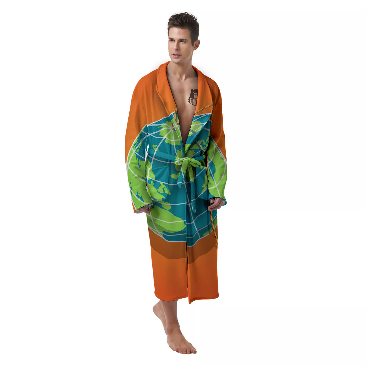 Planet Earth With Burning Fuse Orange Print Men's Robe-grizzshop