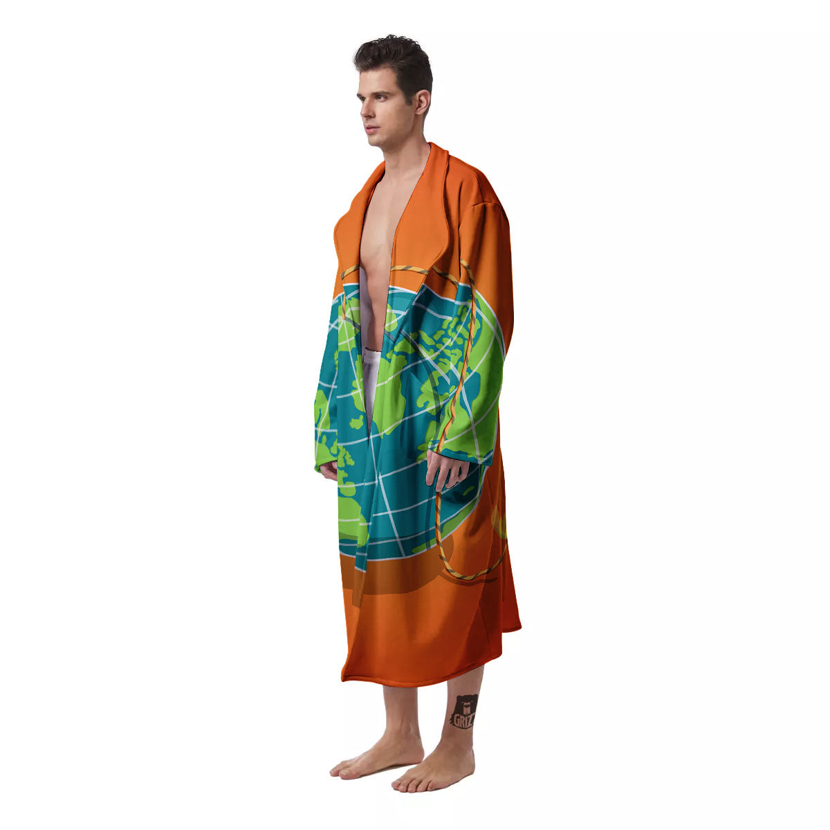 Planet Earth With Burning Fuse Orange Print Men's Robe-grizzshop