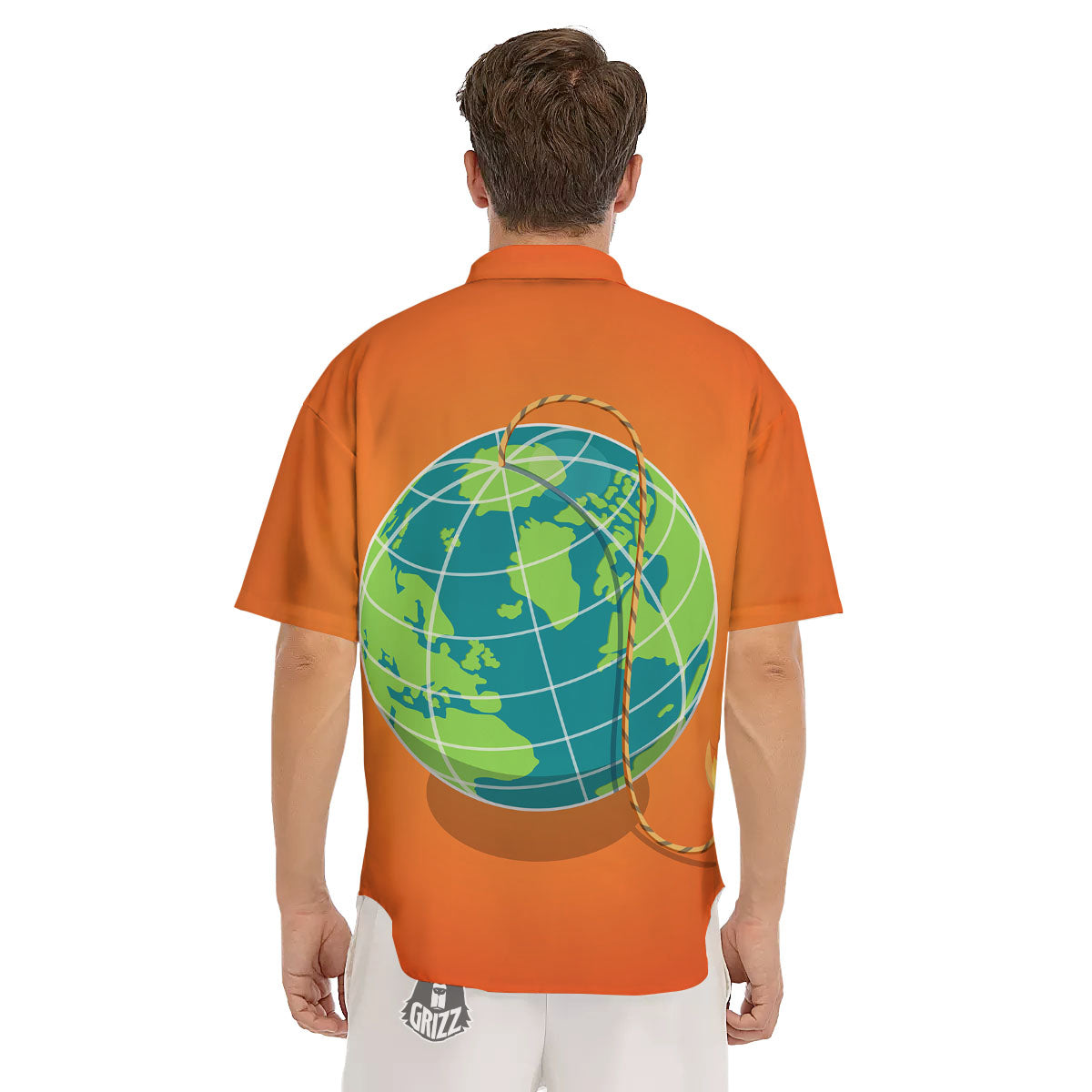 Planet Earth With Burning Fuse Orange Print Men's Short Sleeve Shirts-grizzshop