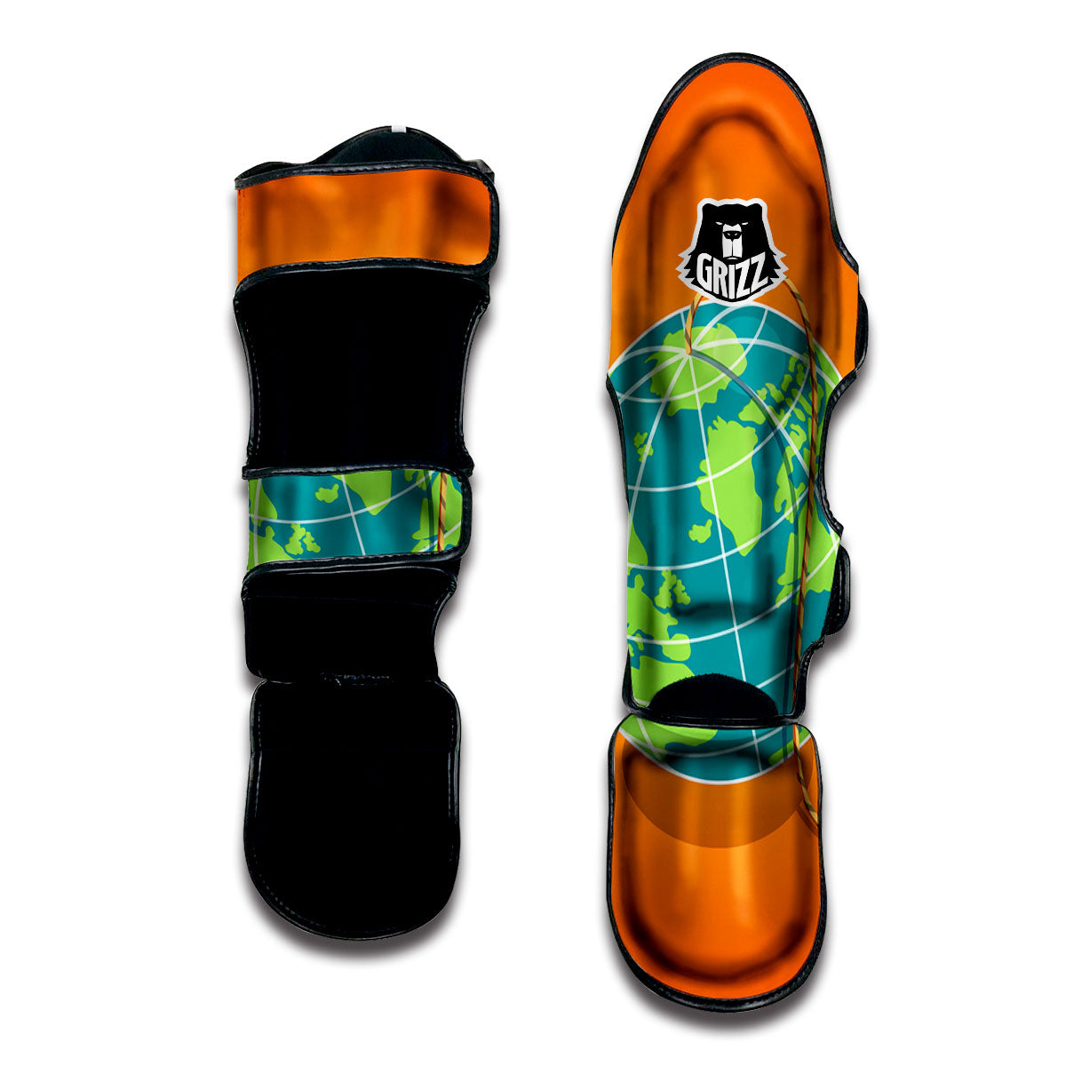 Planet Earth With Burning Fuse Orange Print Muay Thai Shin Guards-grizzshop
