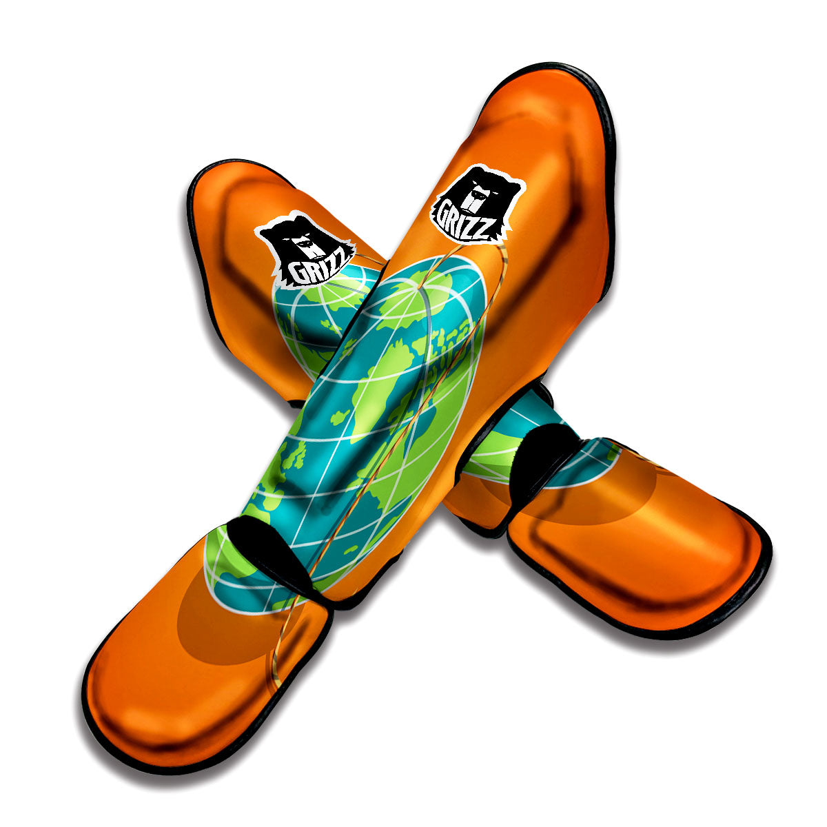 Planet Earth With Burning Fuse Orange Print Muay Thai Shin Guards-grizzshop