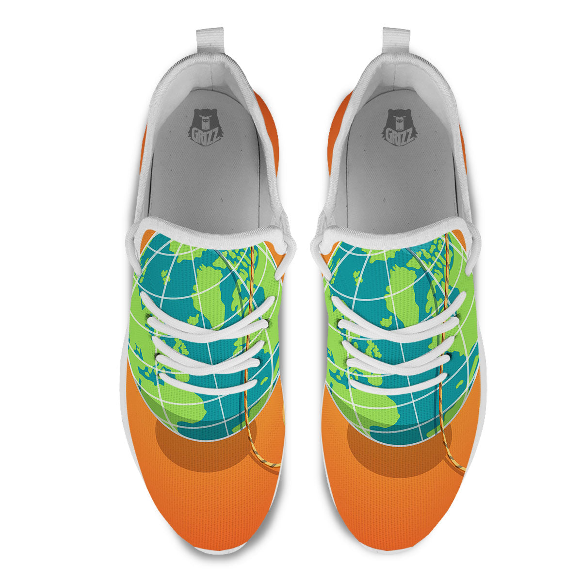 Planet Earth With Burning Fuse Orange Print White Athletic Shoes-grizzshop