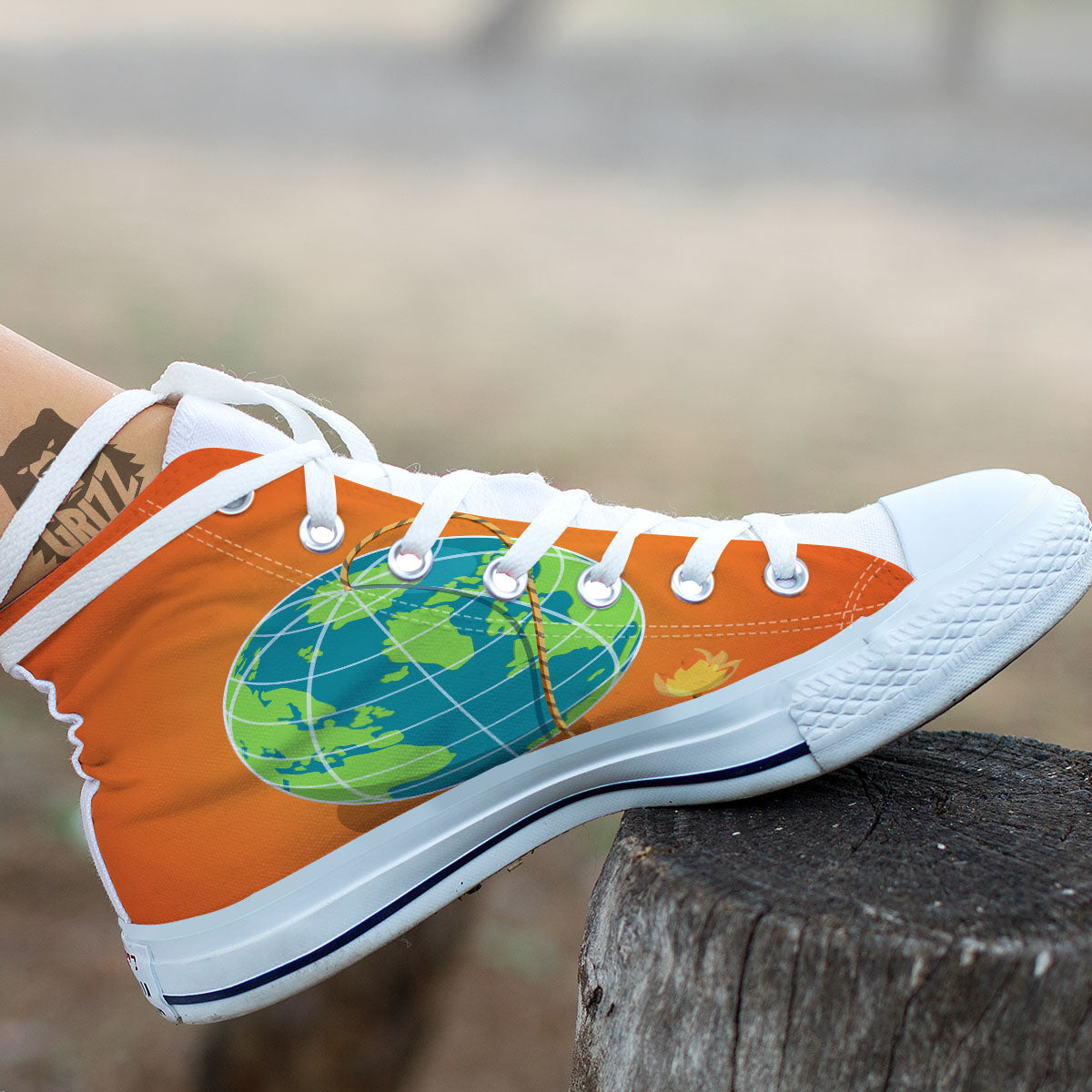 Planet Earth With Burning Fuse Orange Print White High Top Shoes-grizzshop