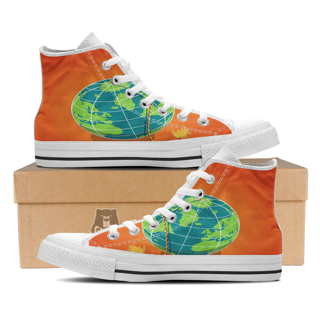 Planet Earth With Burning Fuse Orange Print White High Top Shoes-grizzshop