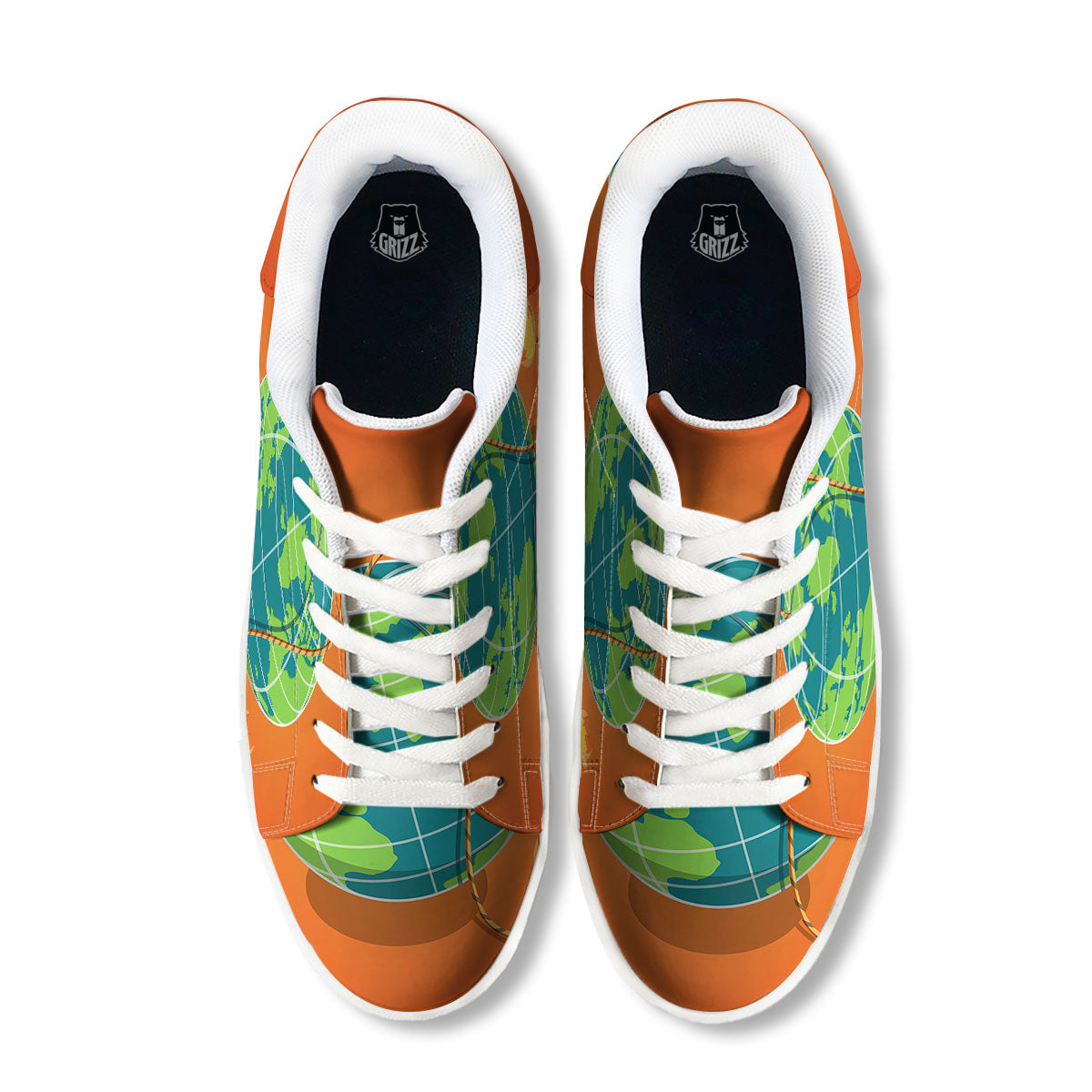 Planet Earth With Burning Fuse Orange Print White Low Top Sneakers-grizzshop