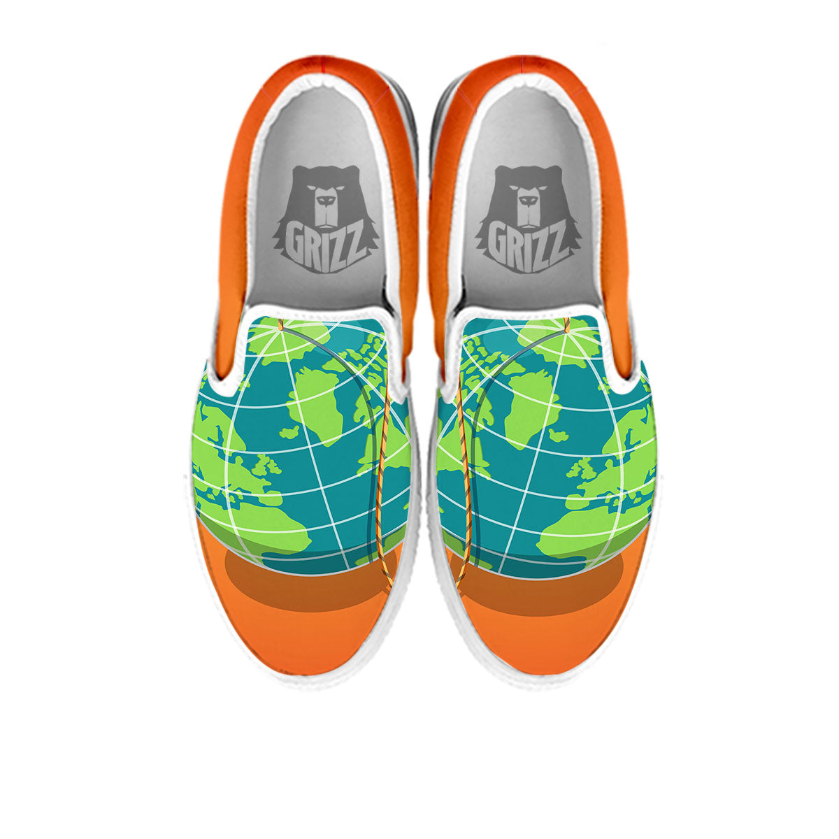 Planet Earth With Burning Fuse Orange Print White Slip On Shoes-grizzshop